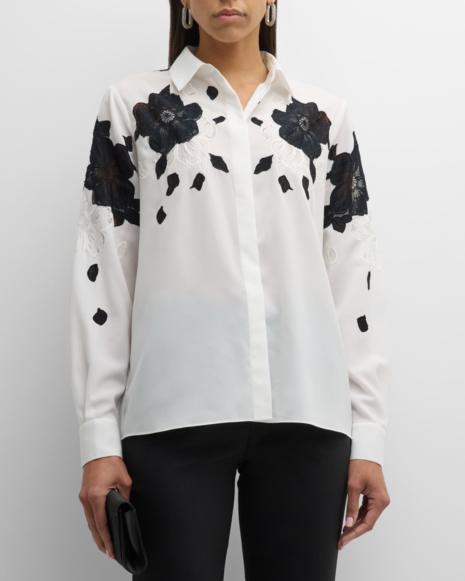 Elie Tahari The Shae Button Down Floral Lace Silk Shirt Neiman