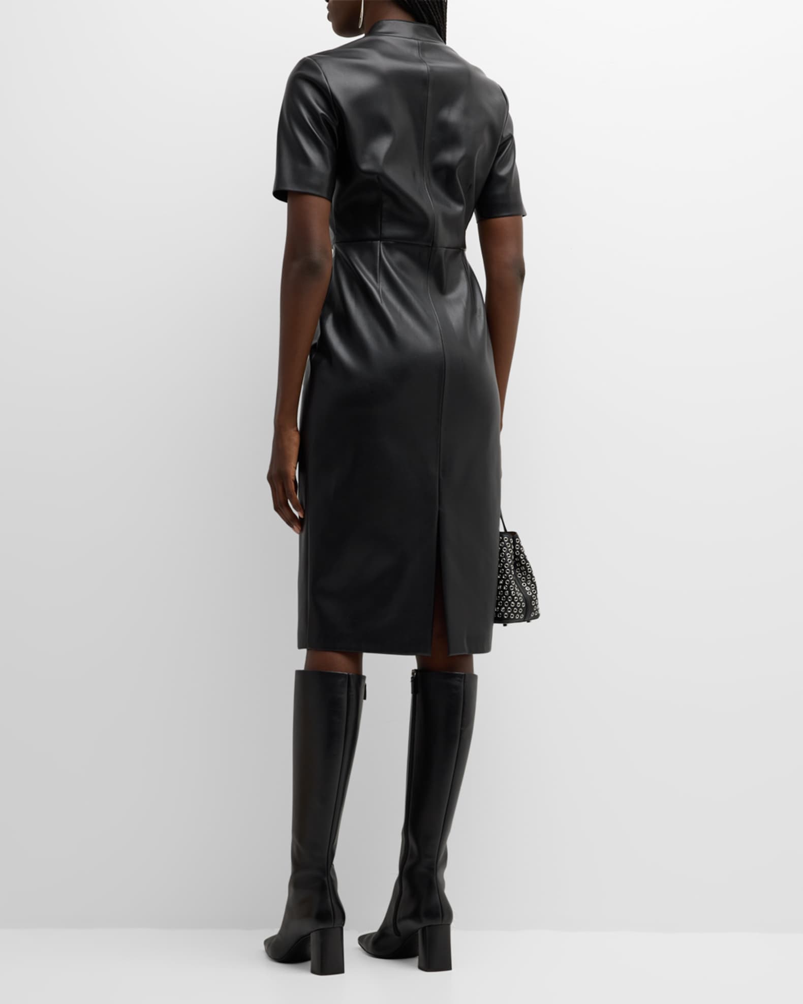 Elie Tahari The Adair Pleated Faux Leather Midi Dress | Neiman Marcus