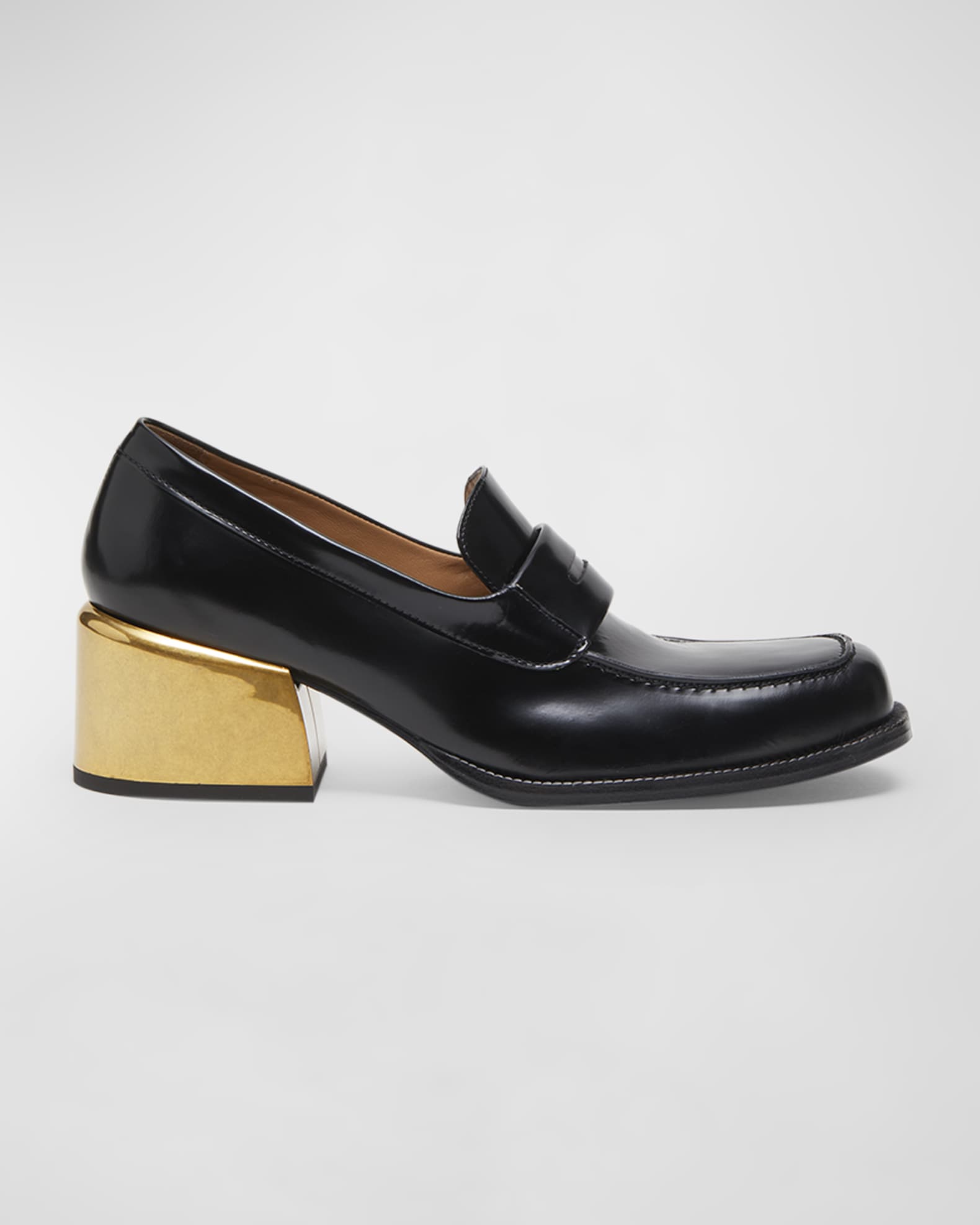 Dries Van Noten Leather Metallic-Heeled Penny Loafers