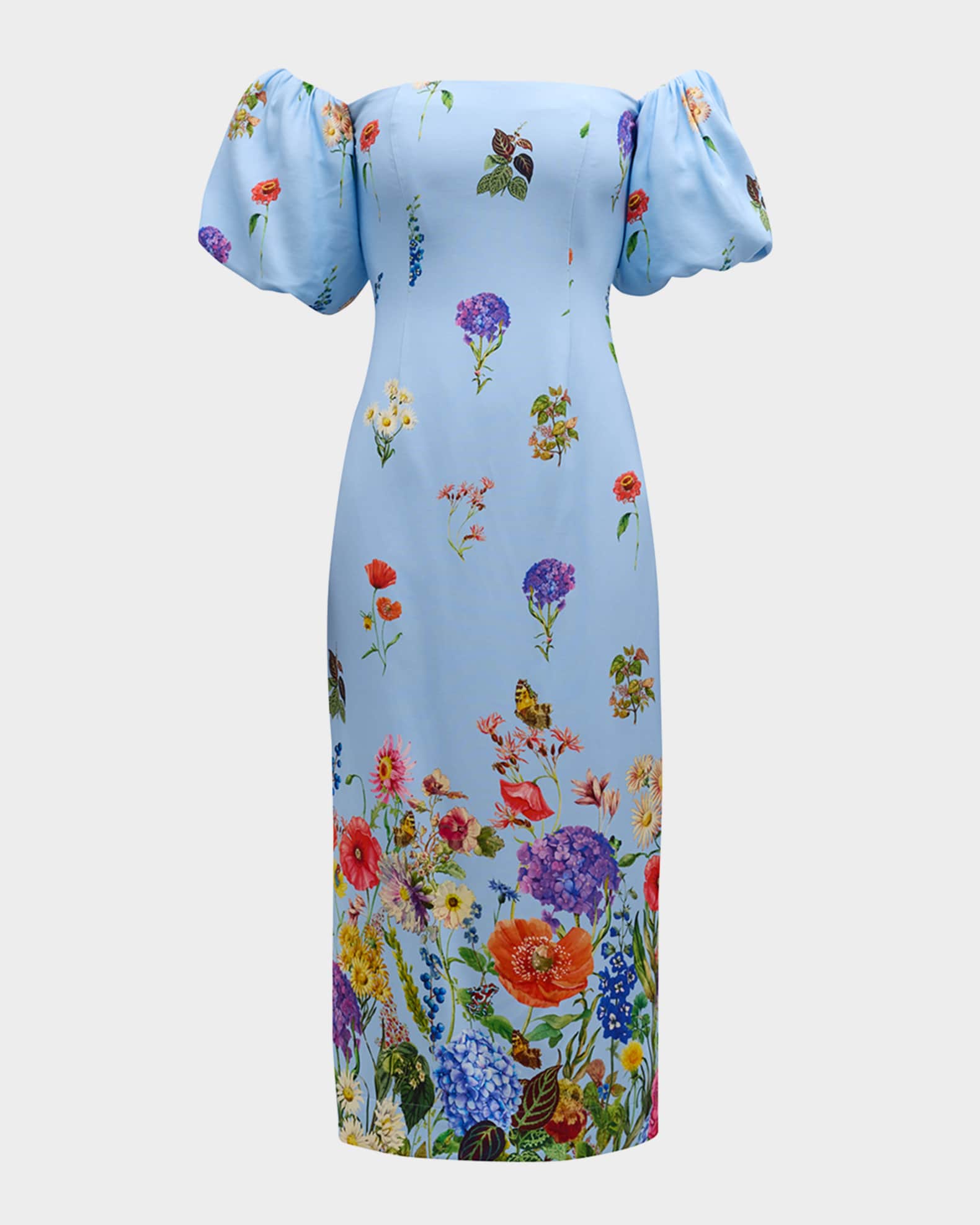 Cara Cara Karene Floral Crepe Puff Sleeve Midi Dress Neiman Marcus