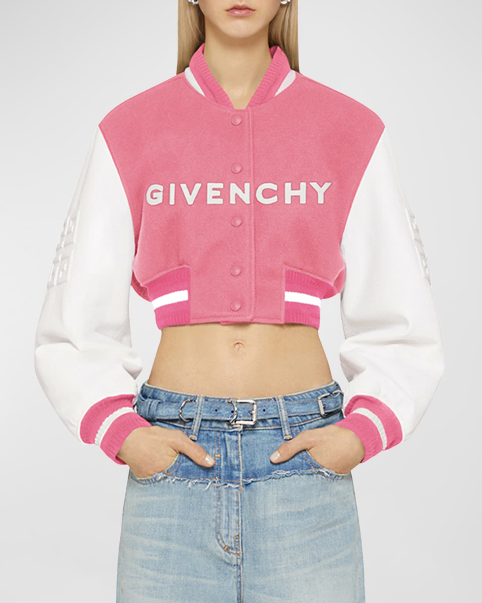 Givenchy Cropped Varsity Jacket with Logo Detail Neiman Marcus