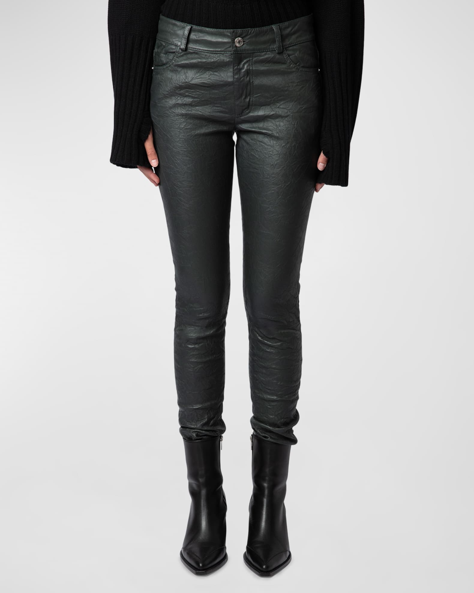 Zadig & Voltaire Phlame Crinkled Leather Pants | Neiman Marcus