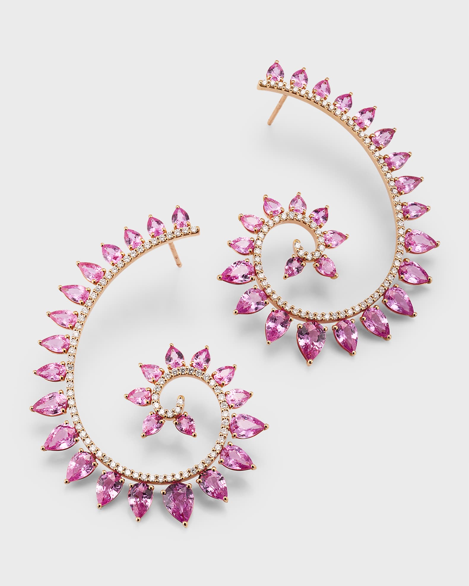18k Yellow Gold Pink Sapphire and Diamond Spiral Earrings 0
