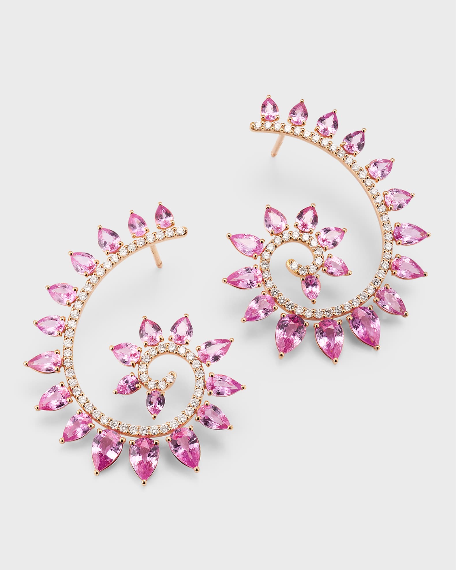 18k Yellow Gold Pink Sapphire and Diamond Spiral Earrings 0
