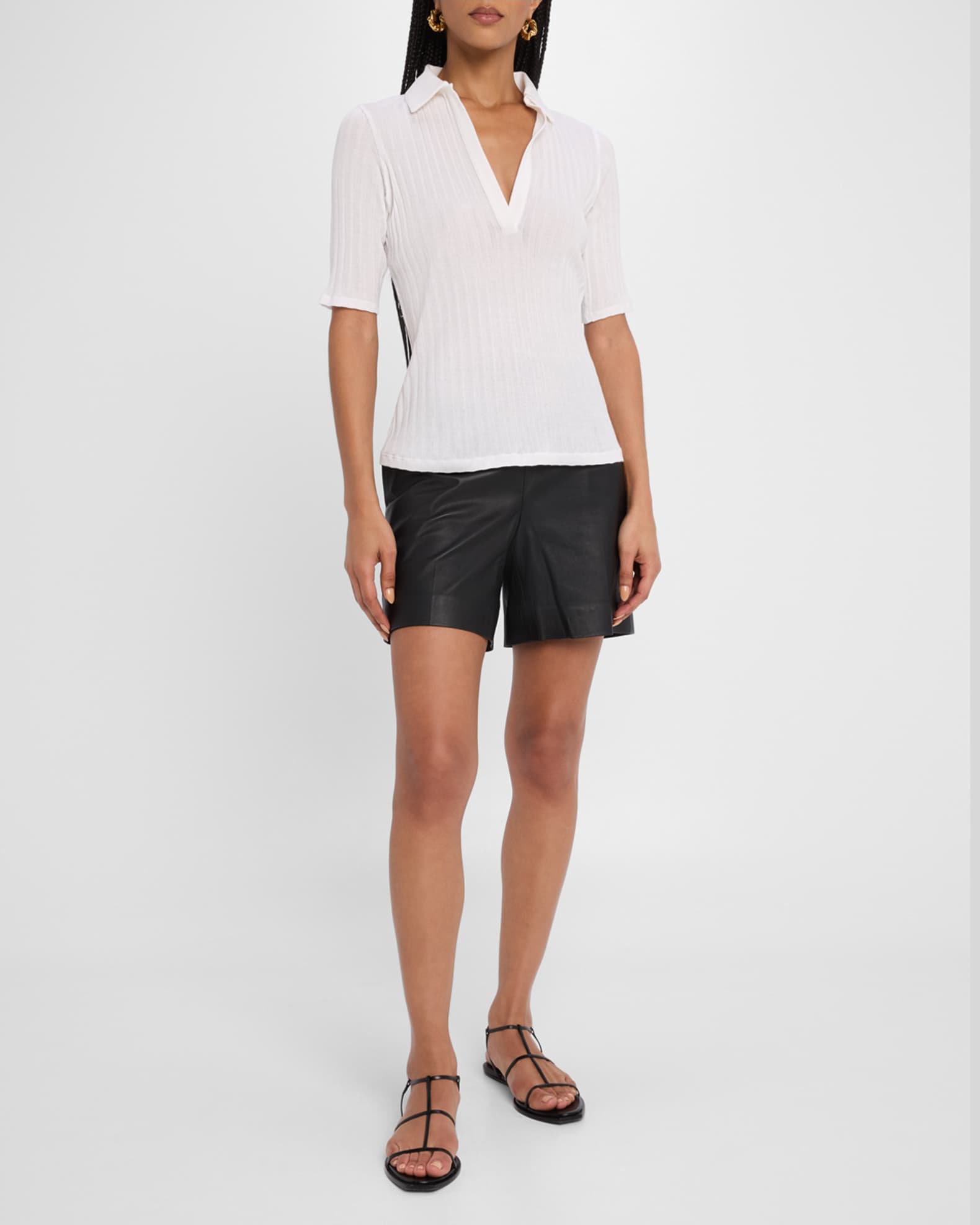 Elbow-Sleeve Silk Rib Polo Shirt 1