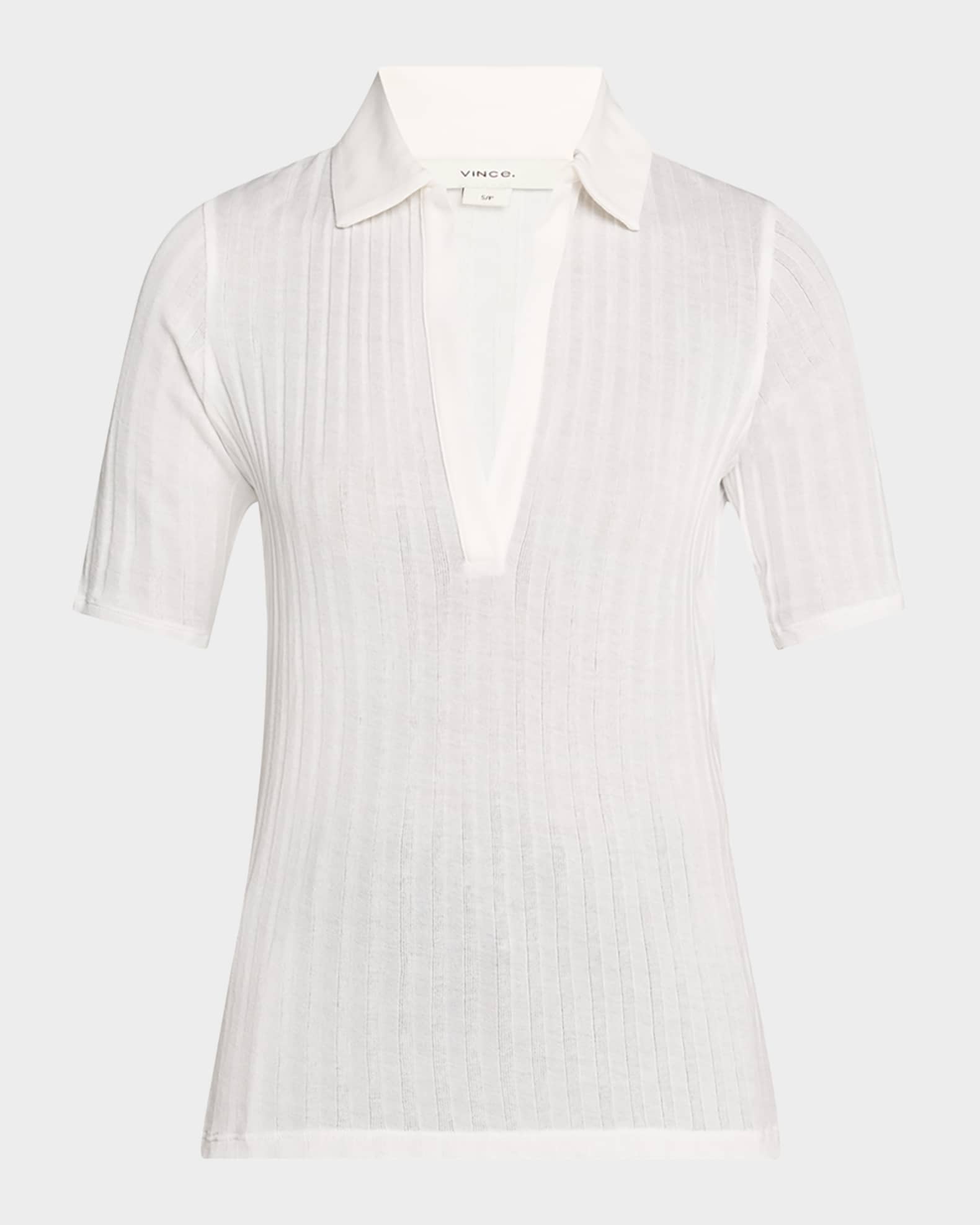 Elbow-Sleeve Silk Rib Polo Shirt 0
