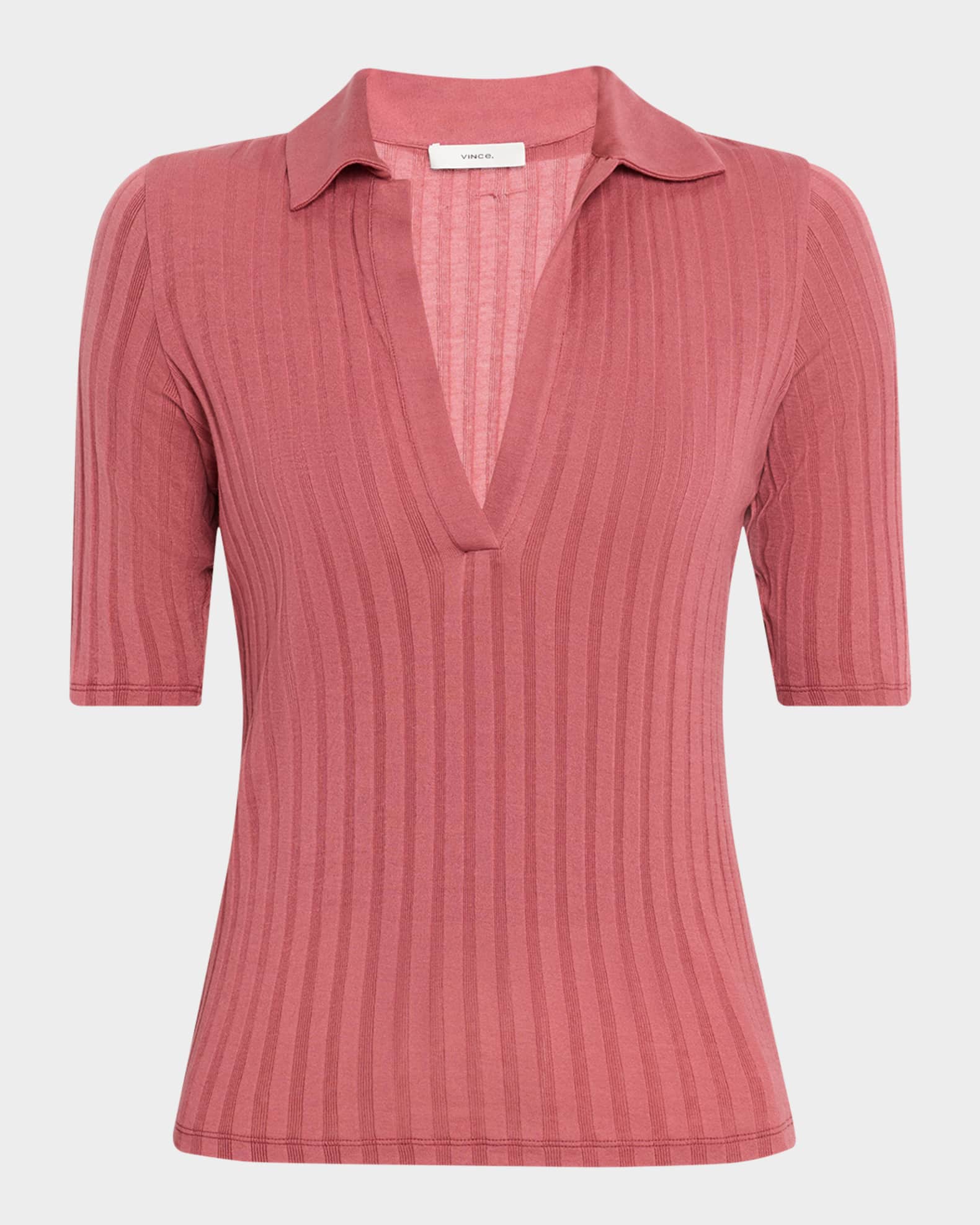 Elbow-Sleeve Silk Rib Polo Shirt 0