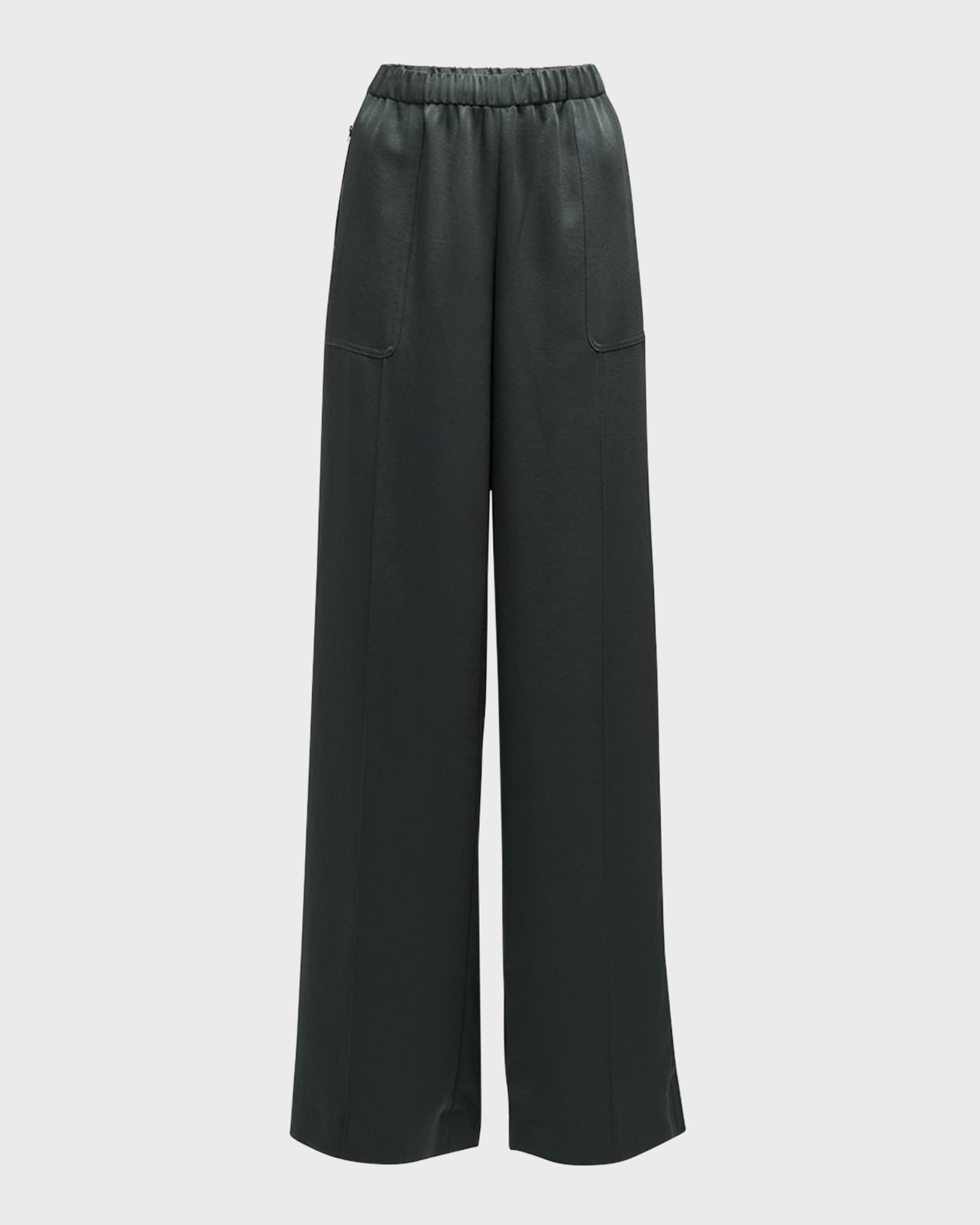 Vince Shiny Zip-Trim Wide-Leg Pull-On Pants
