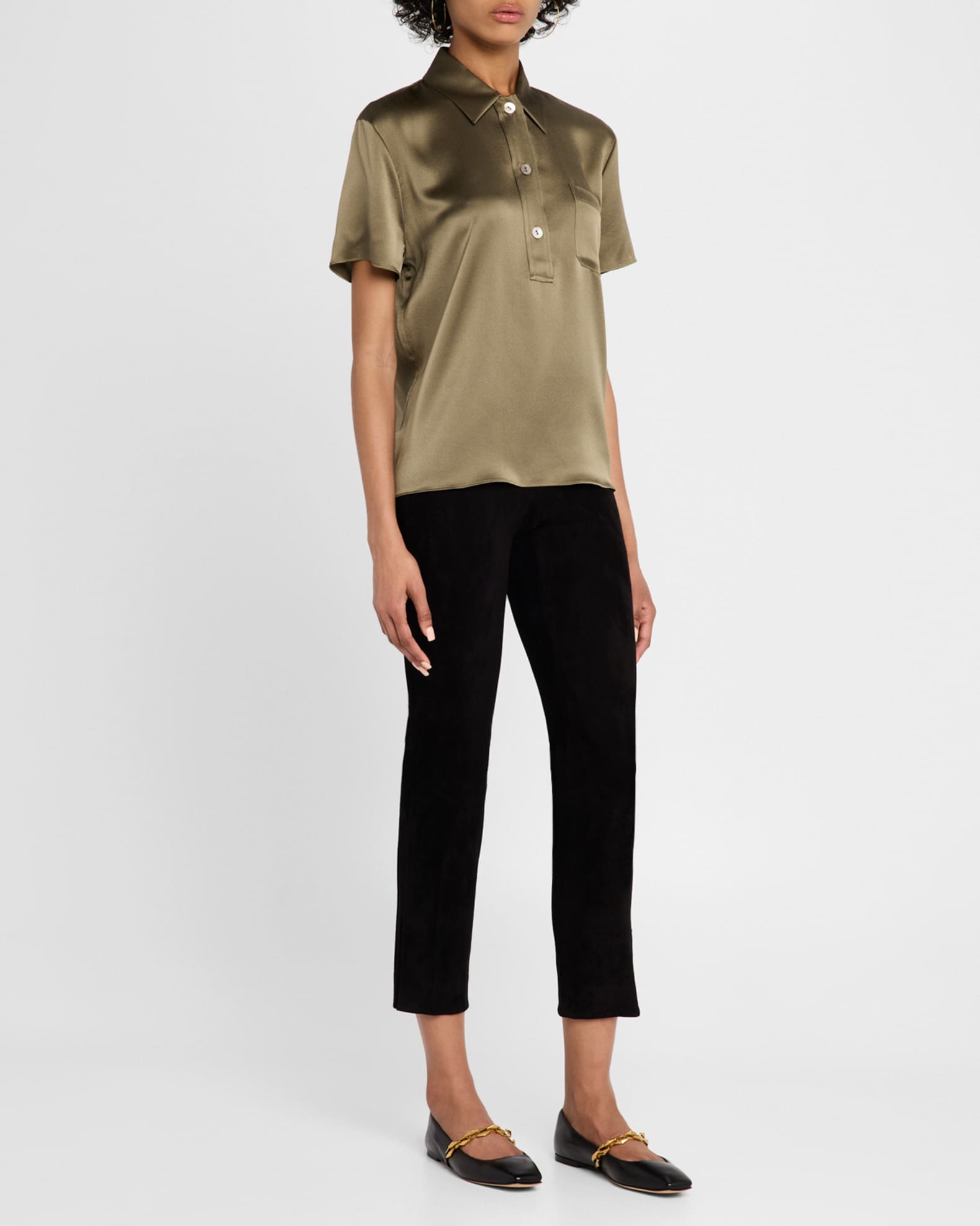 Sylvie Silk Charmeuse Short Sleeve Shirt