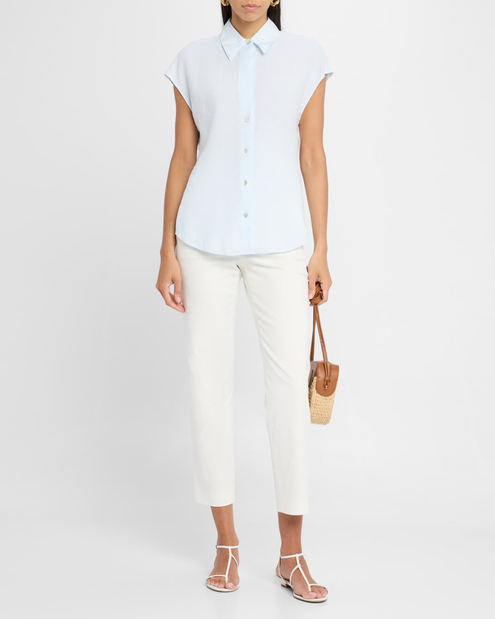 Cap-Sleeve Linen Button-Front Blouse 1