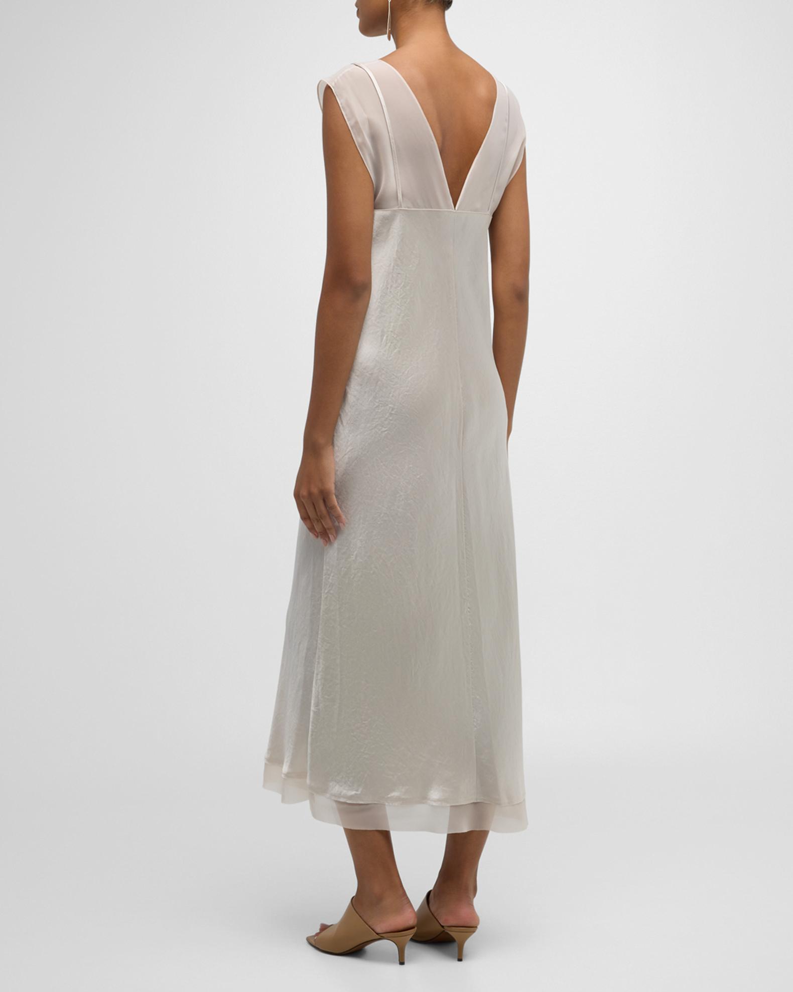 Sheer Chiffon Midi Dress with Lining Slip Two-Piece Set
