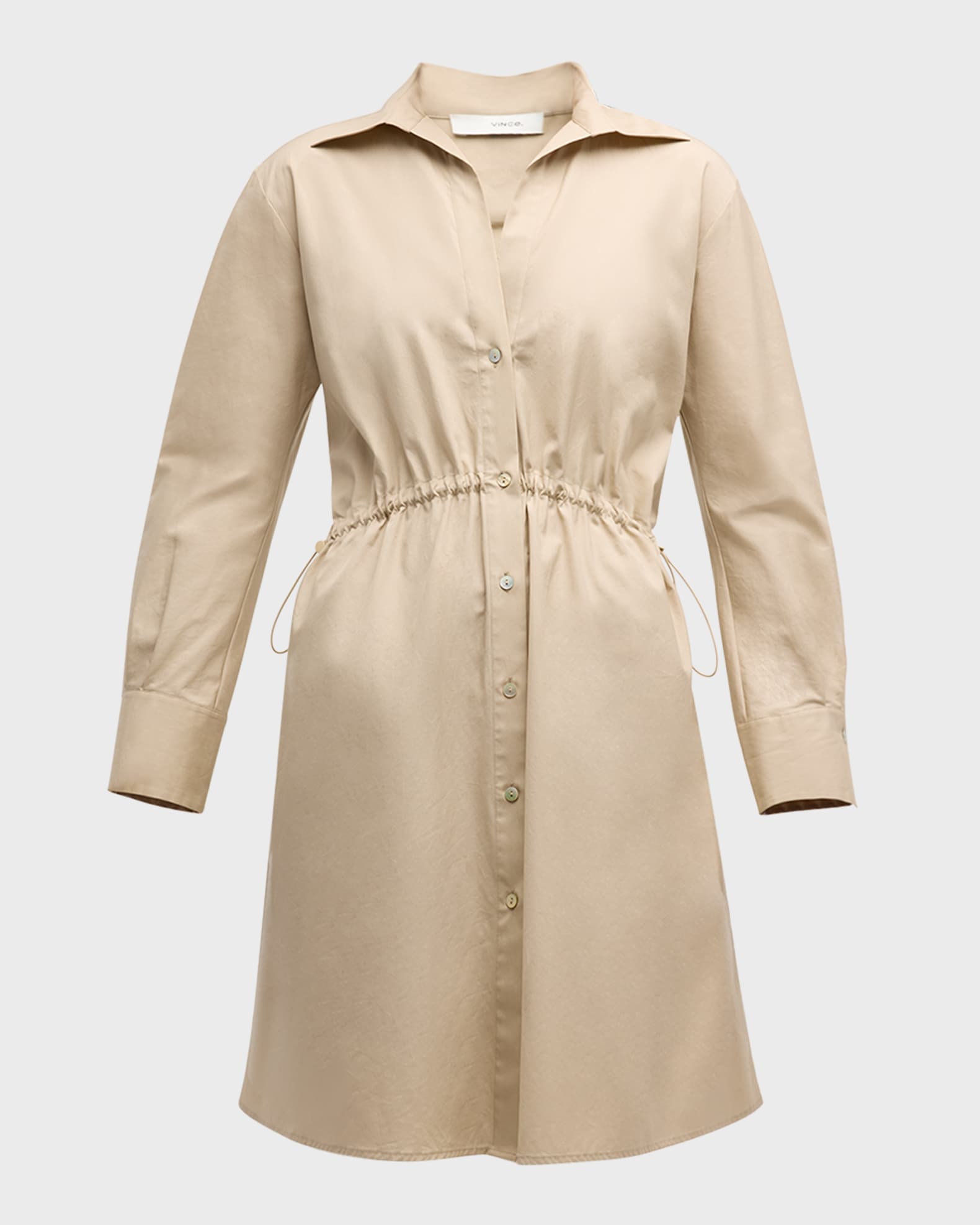 Vince Drawcord Ruched Cotton Poplin Mini Shirtdress