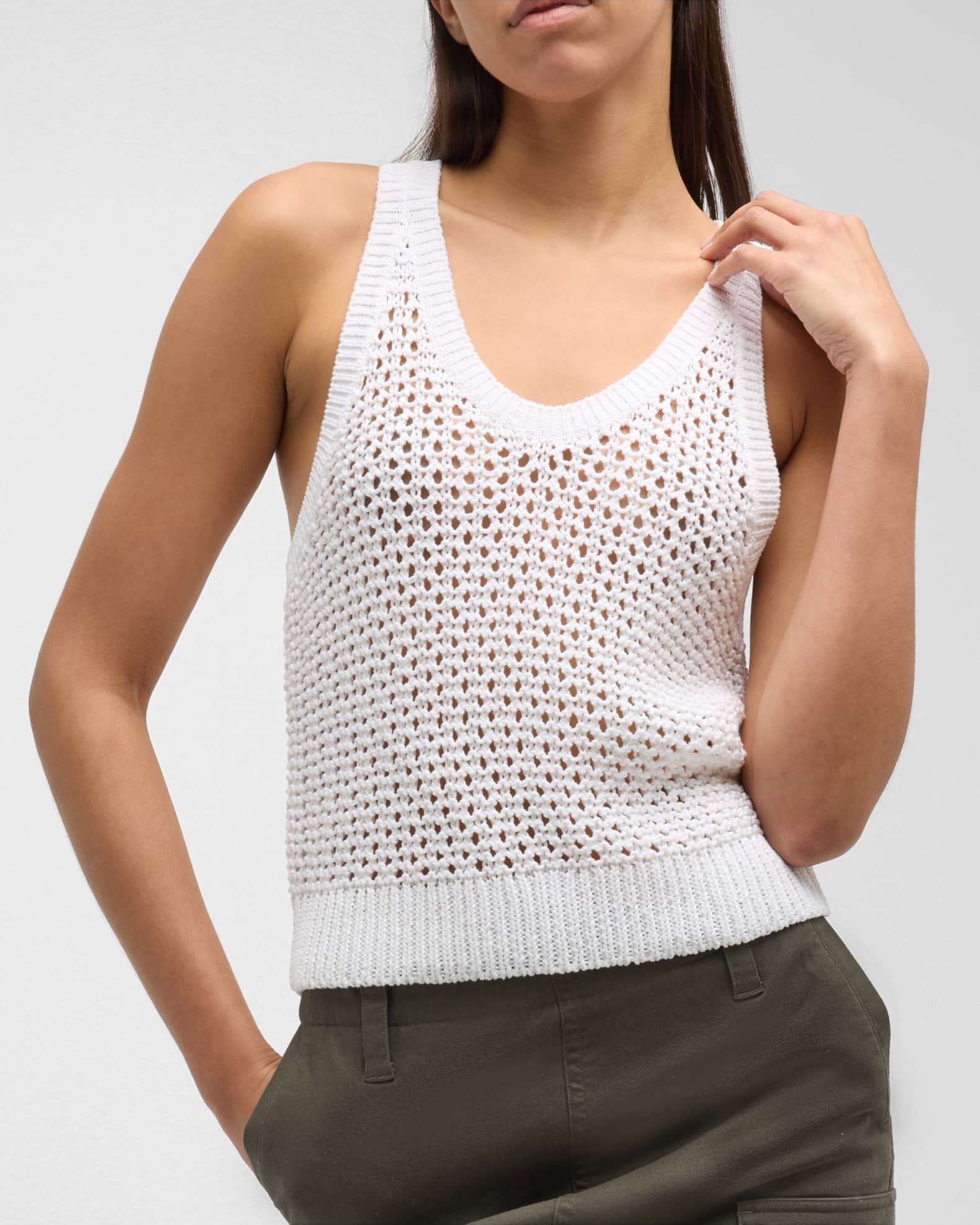 Vince Mesh Stitch V-Neck Tank Top | Neiman Marcus
