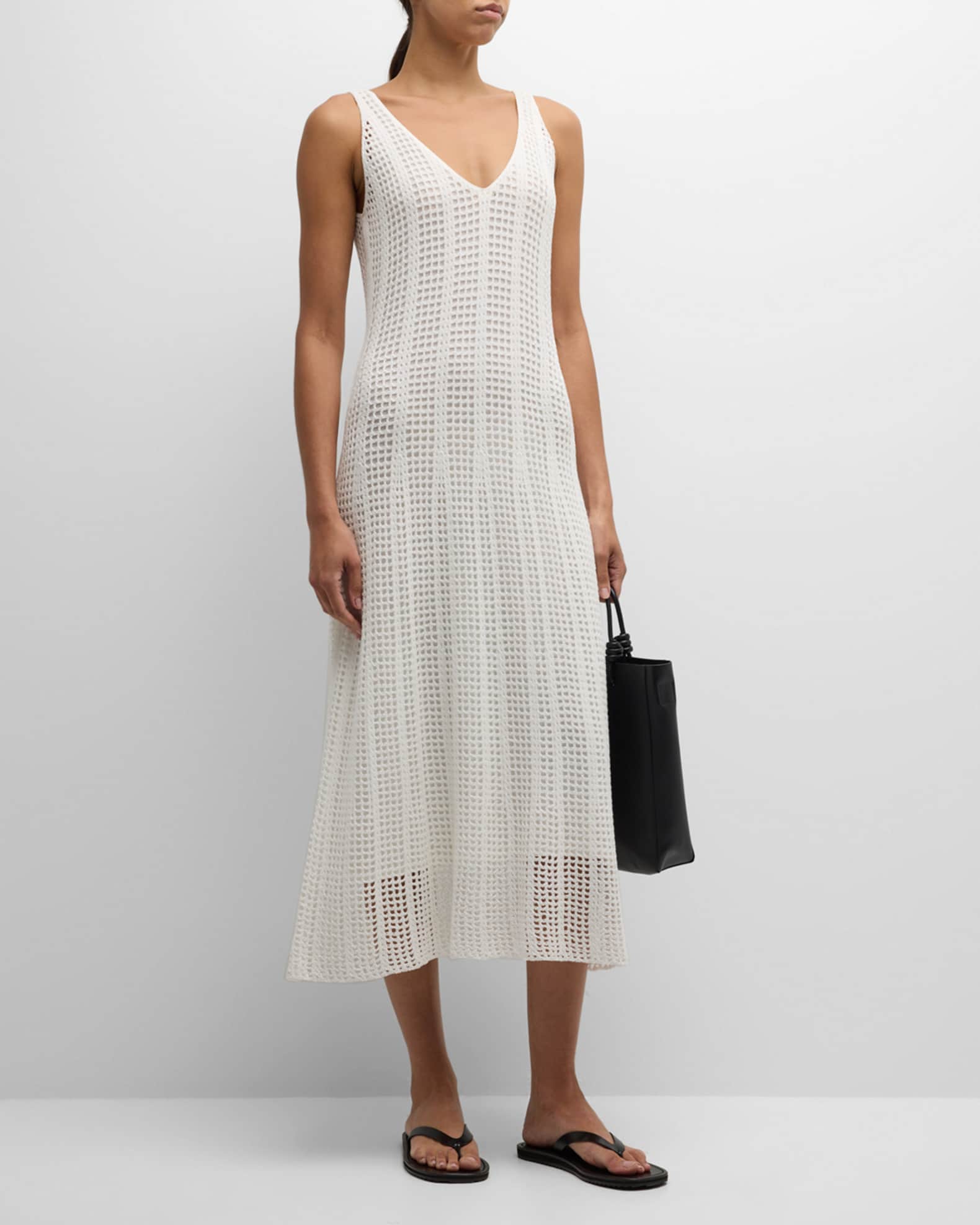 Vince Mesh Grid Godet Dress White Small