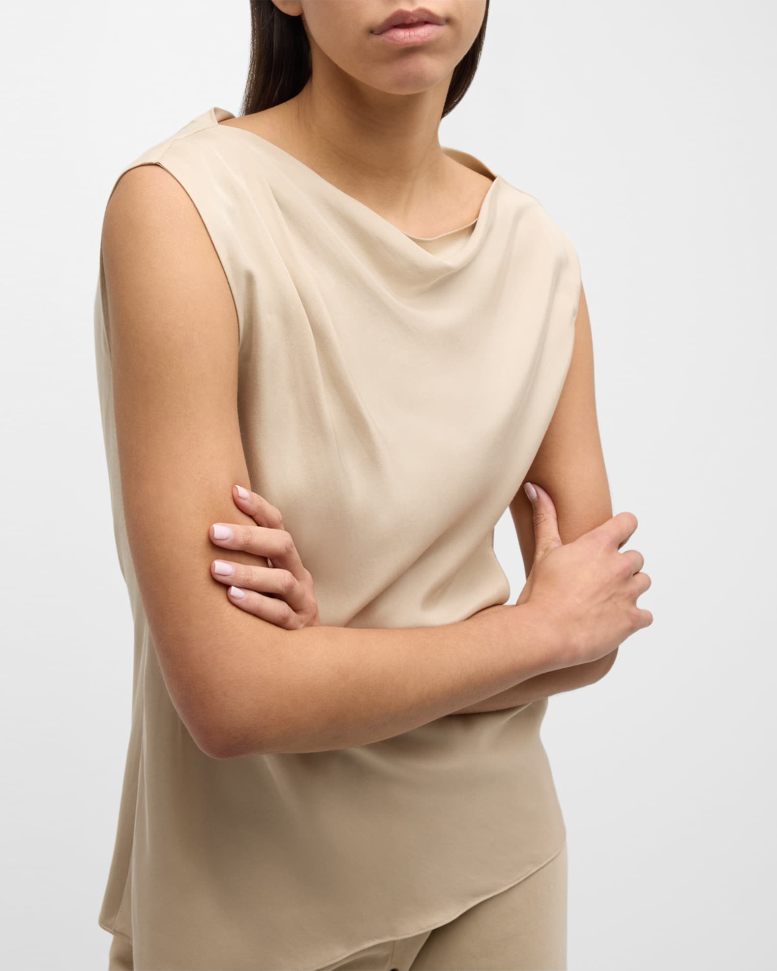 Asymmetrical Collar Knit Blouse with Drape Detail