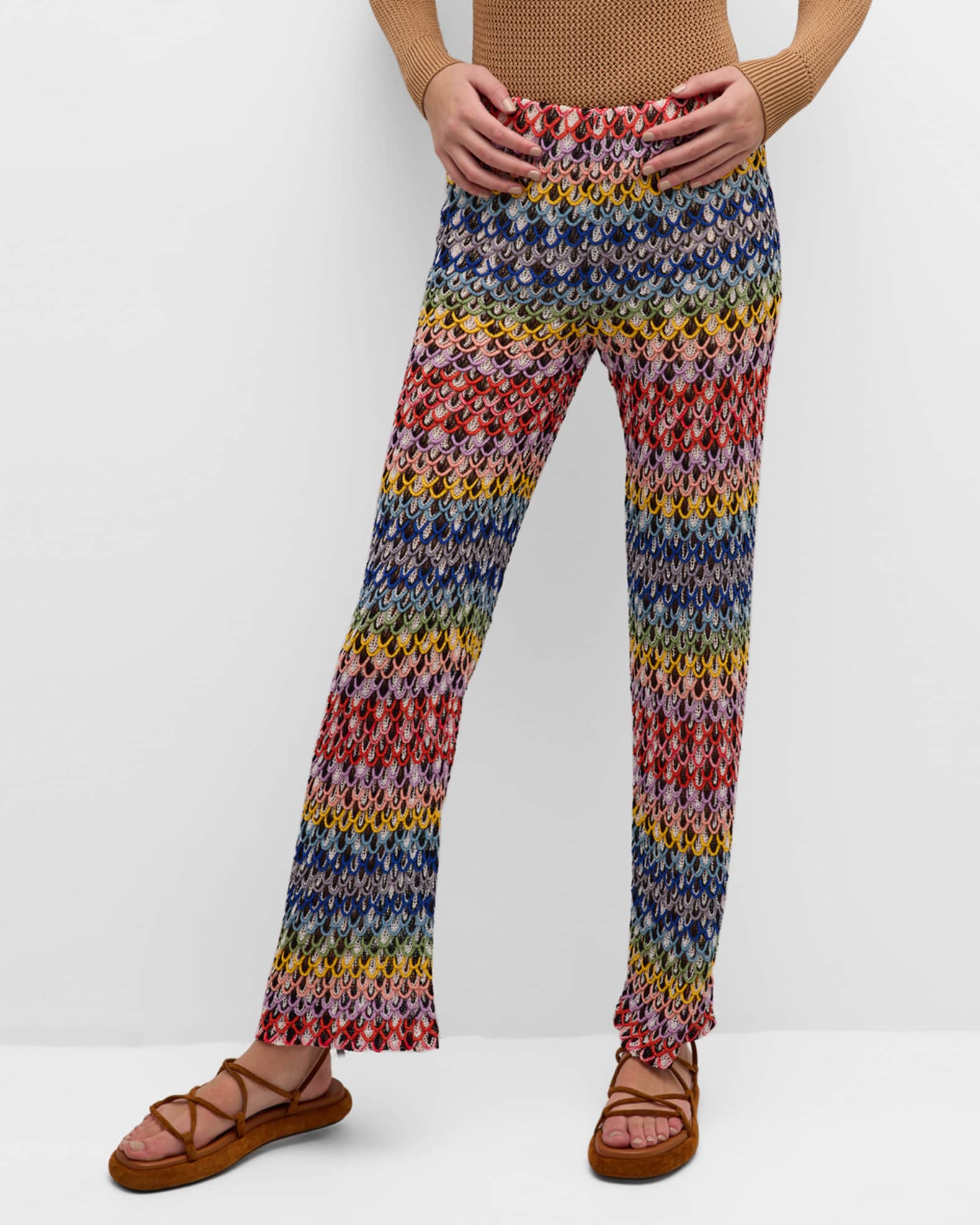 MARNI Striped crochet-knit straight-leg pants