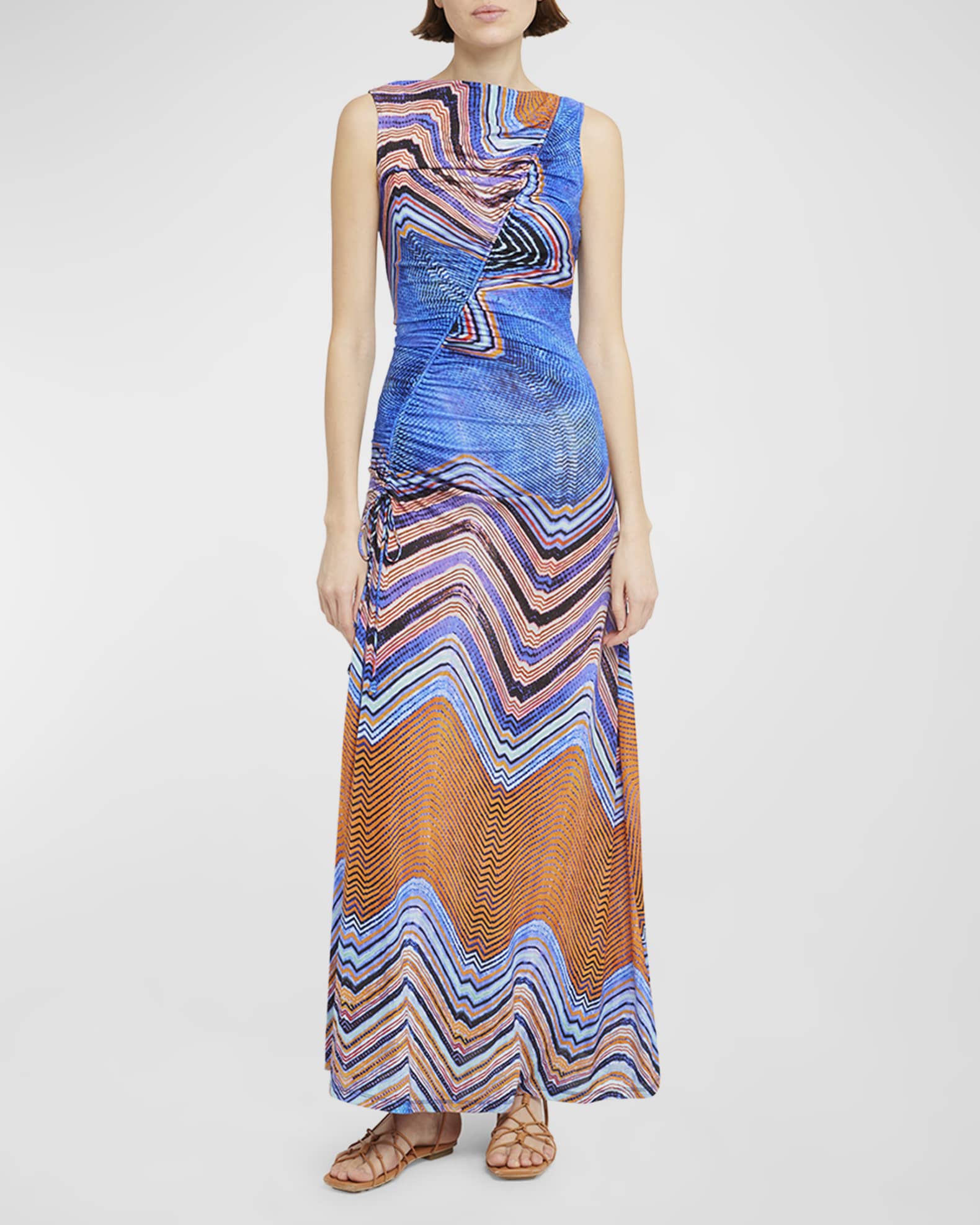 Natalia Blue Floral Printed Strapless Maxi Dress