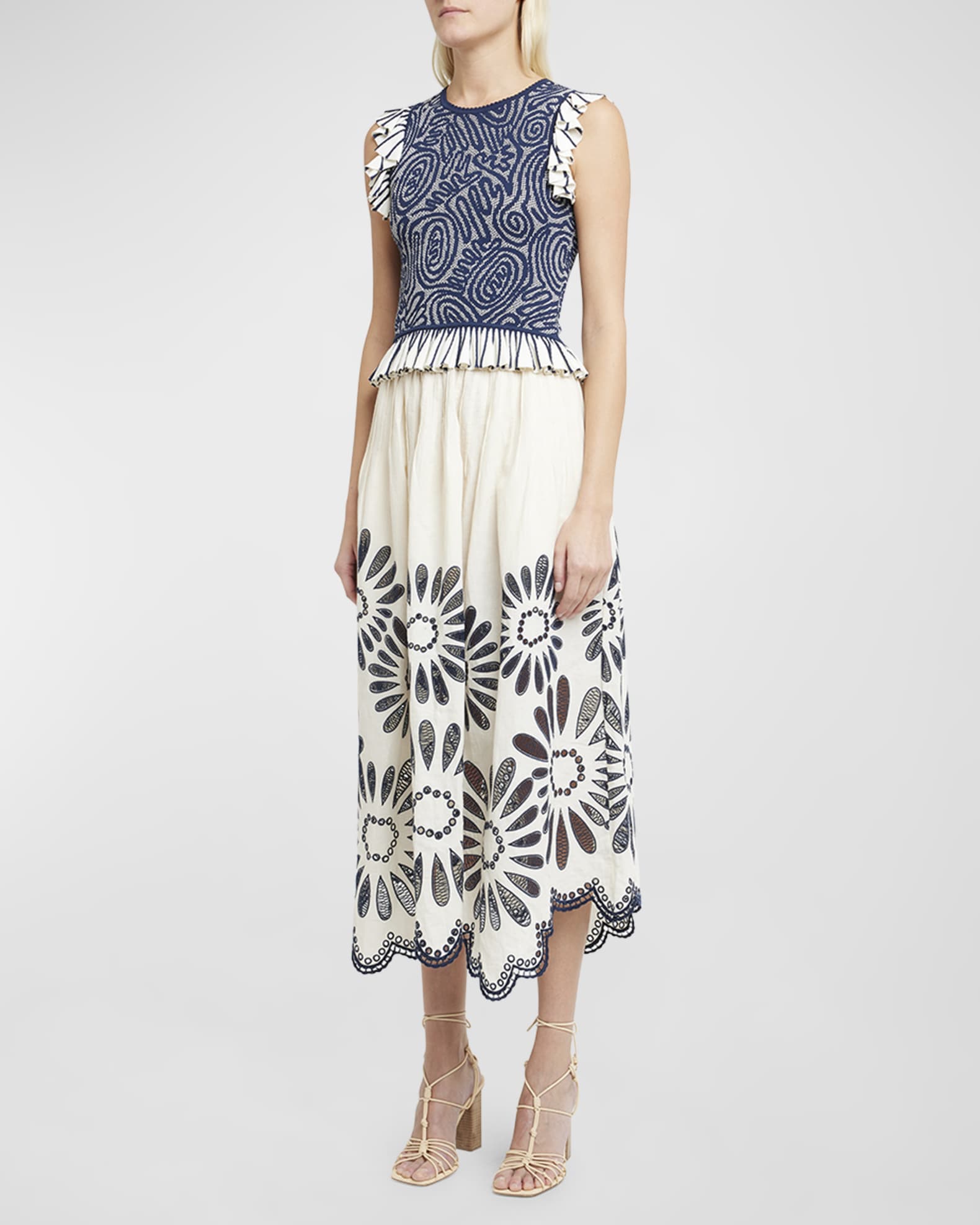 Ruffle Detail Floral Jacquard Top main image 0