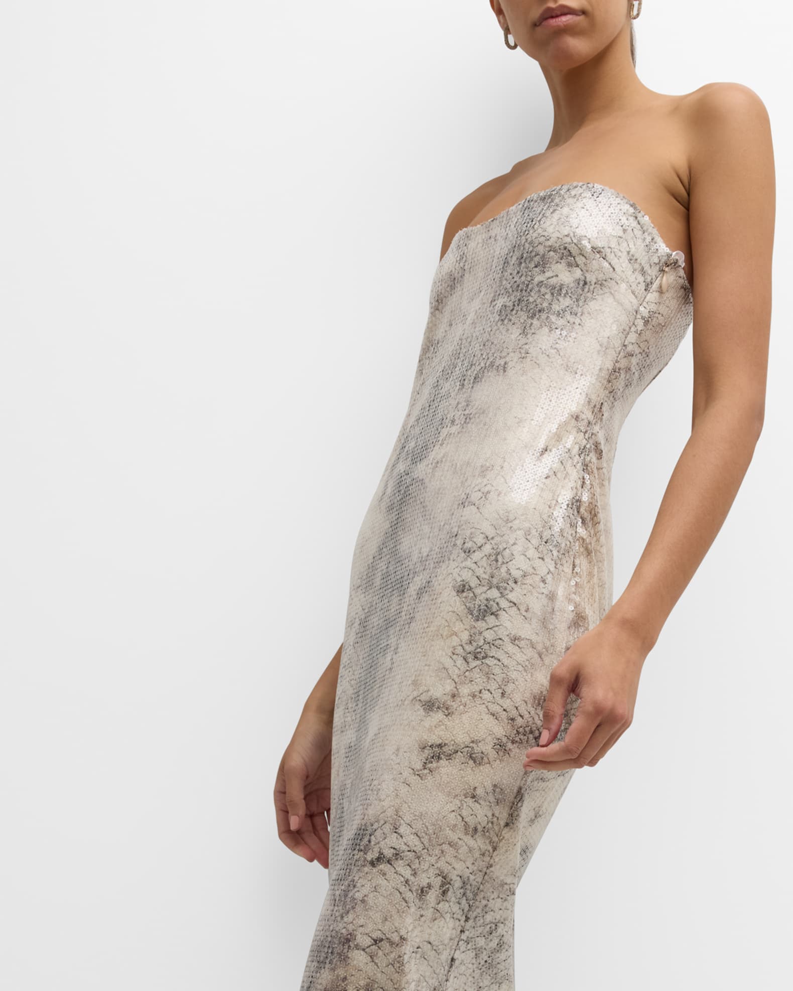 Retrofete Winslow Sequin Snake-Print Strapless Maxi Dress | Neiman Marcus