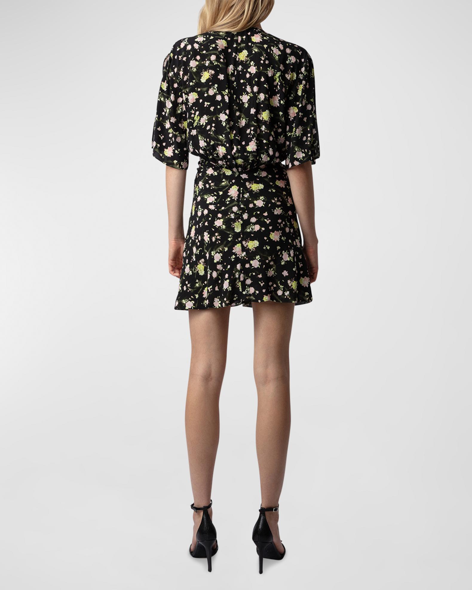 Zadig & Voltaire Rozo Crinkle Roses Silk Dress | Neiman Marcus