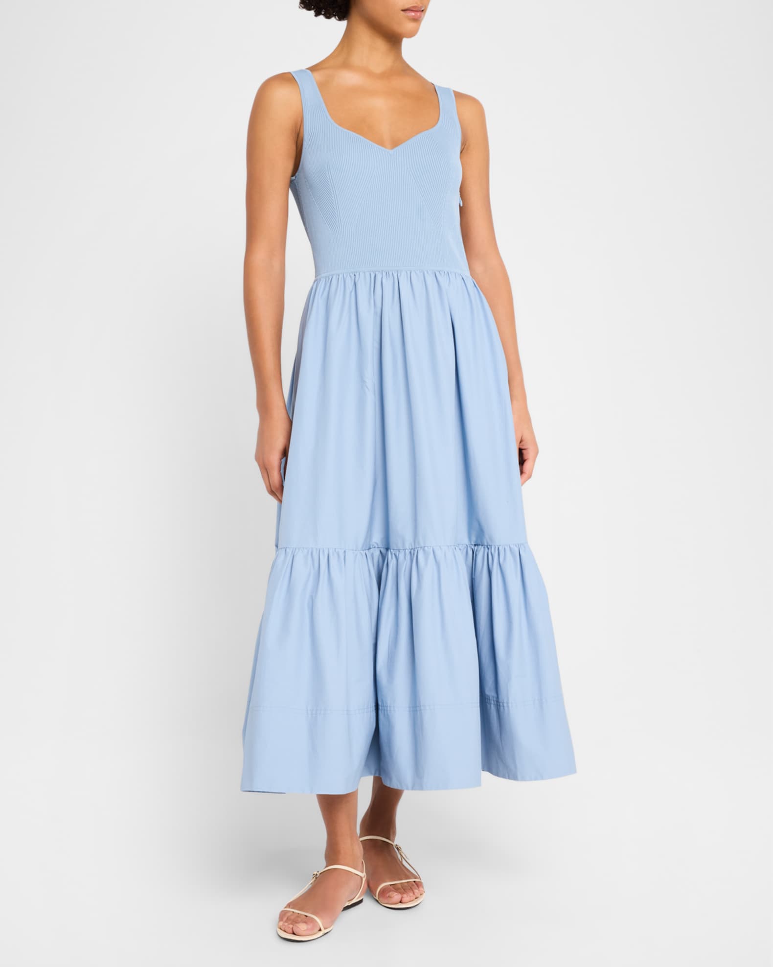 Josephina Sleeveless Rib and Poplin Midi Dress 1