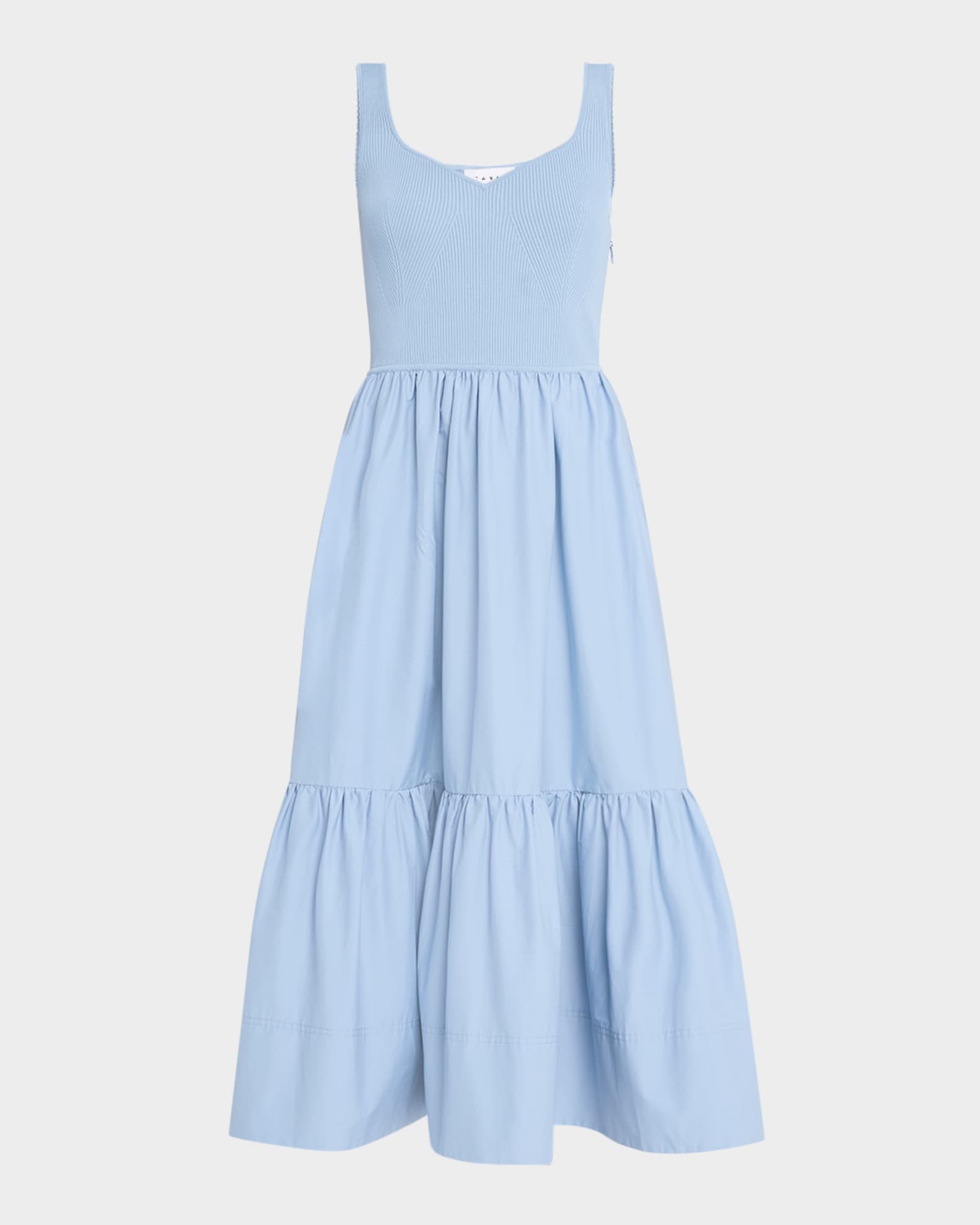 Josephina Sleeveless Rib and Poplin Midi Dress 0