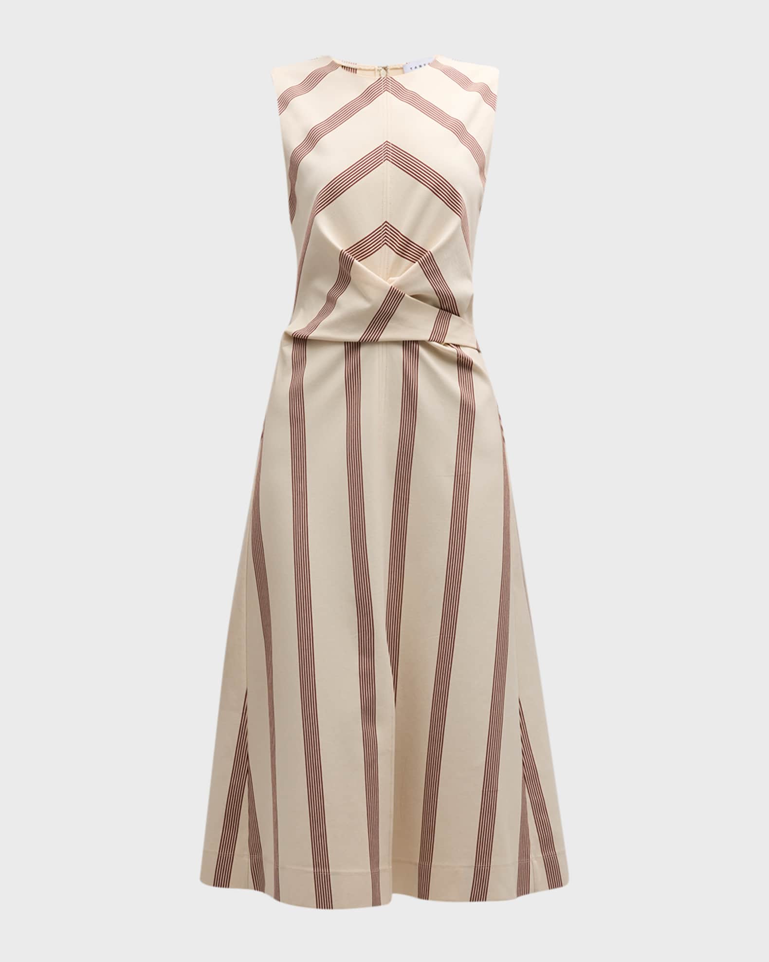 Tanya Taylor Theo Sleeveless Striped Crossover Midi Dress | Neiman Marcus