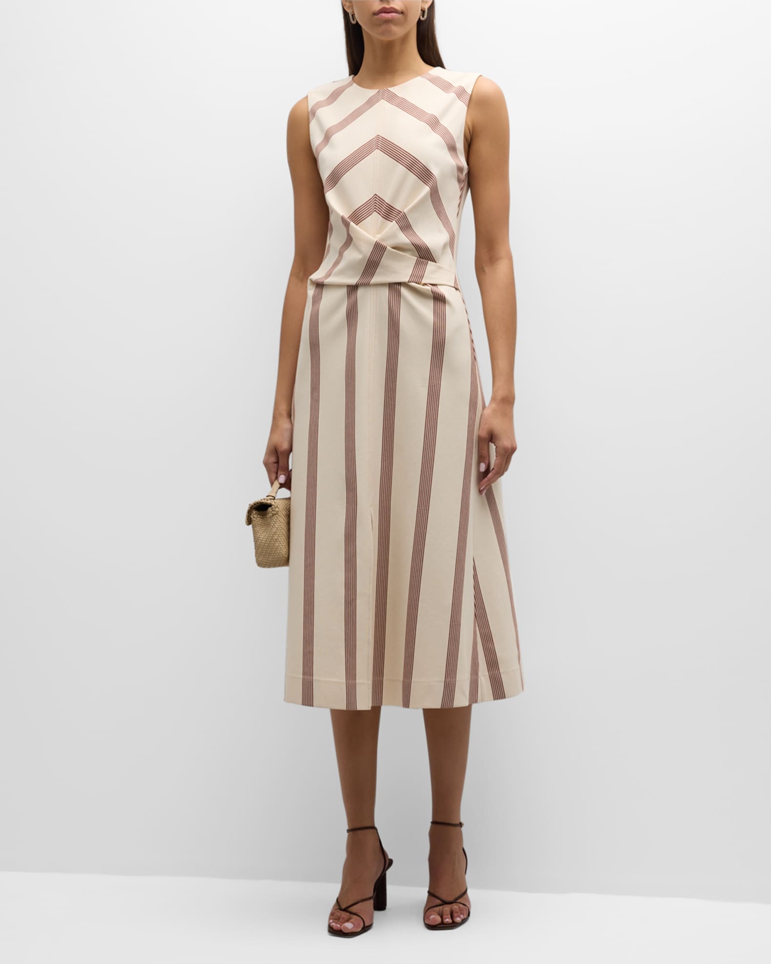 Tanya Taylor Theo Sleeveless Striped Crossover Midi Dress | Neiman Marcus