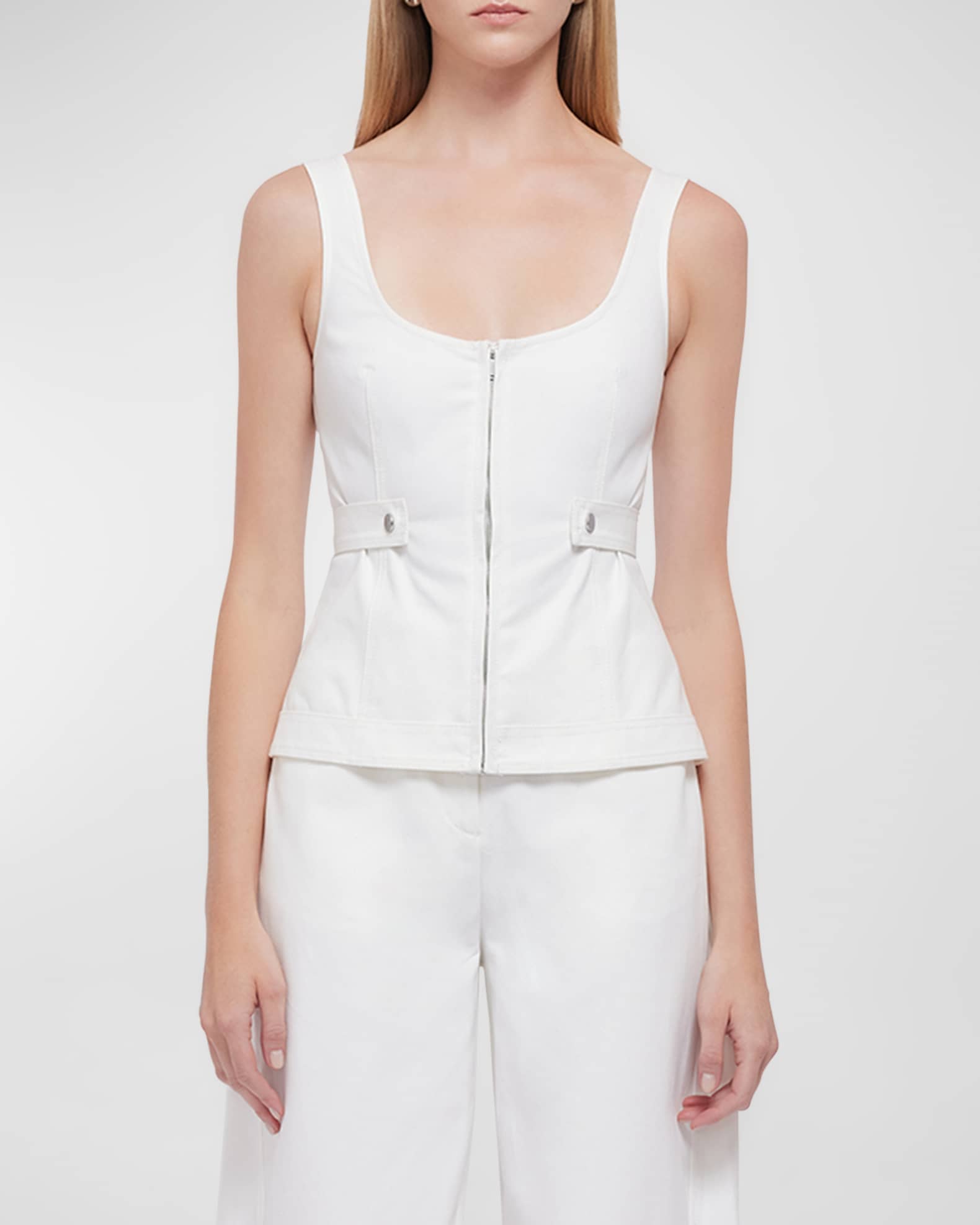 SIMKHAI Dolce Topstitched Sleeveless ZipUp Top Neiman Marcus