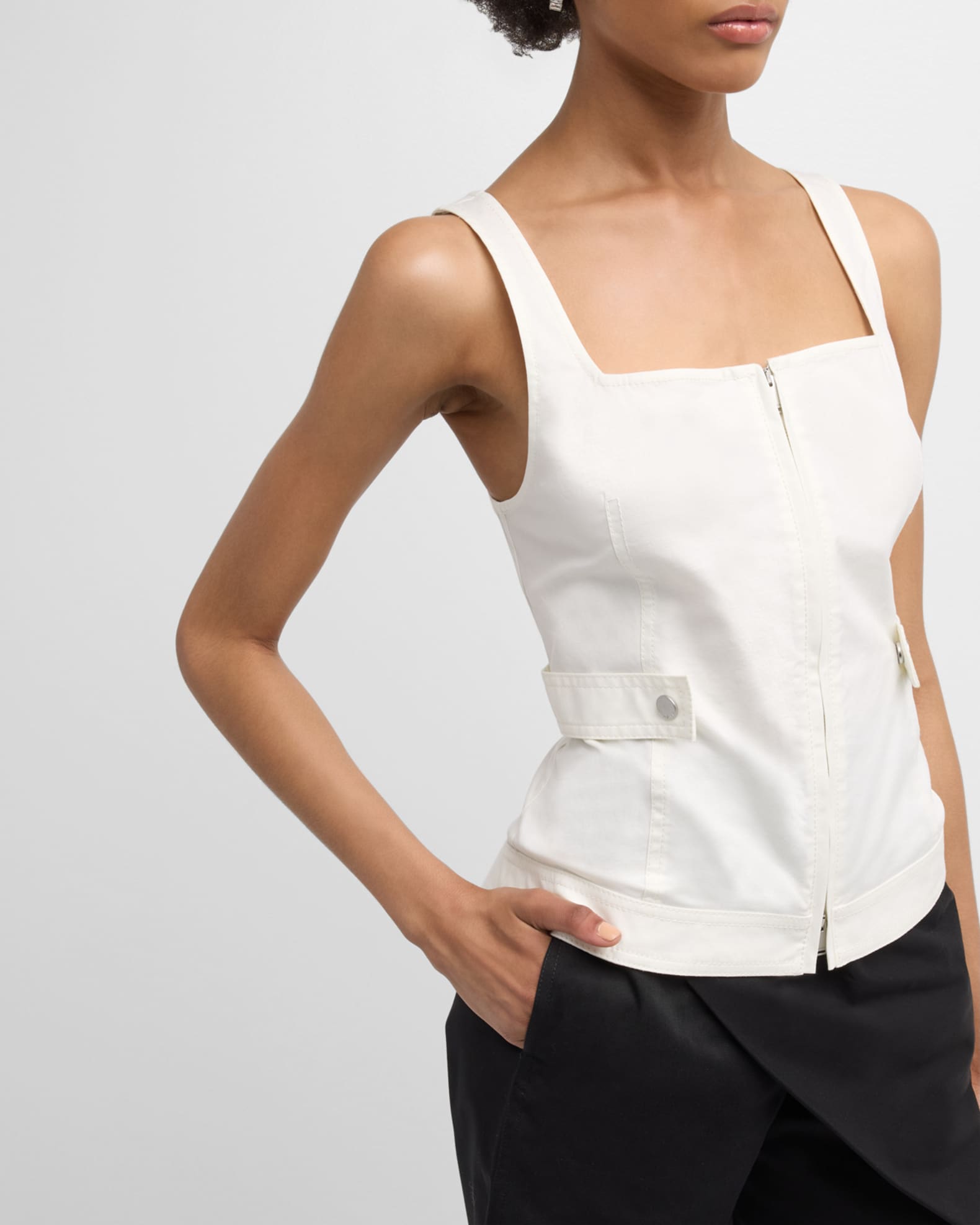 SIMKHAI Dolce Topstitched Sleeveless ZipUp Top Neiman Marcus