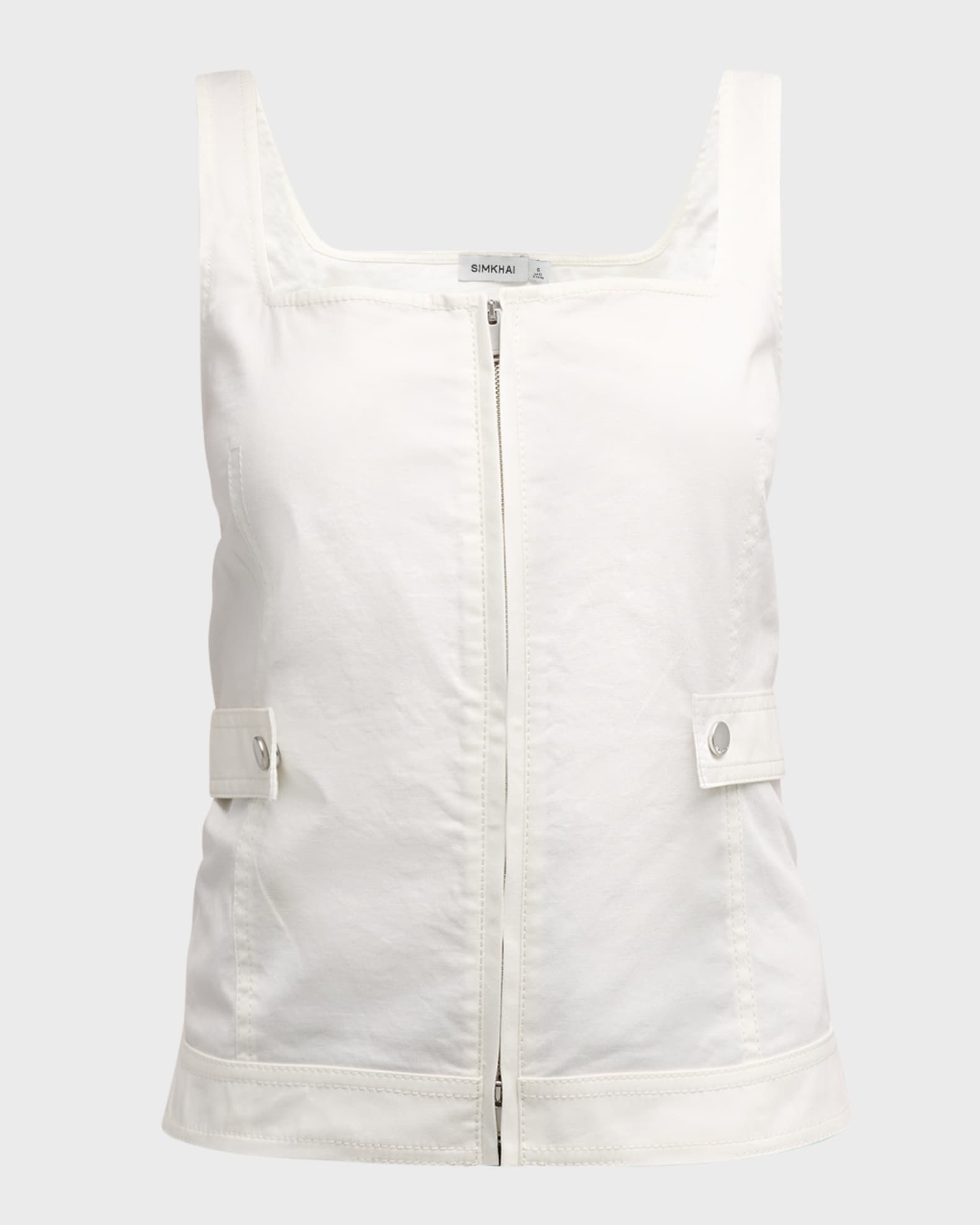 SIMKHAI Dolce Topstitched Sleeveless ZipUp Top Neiman Marcus