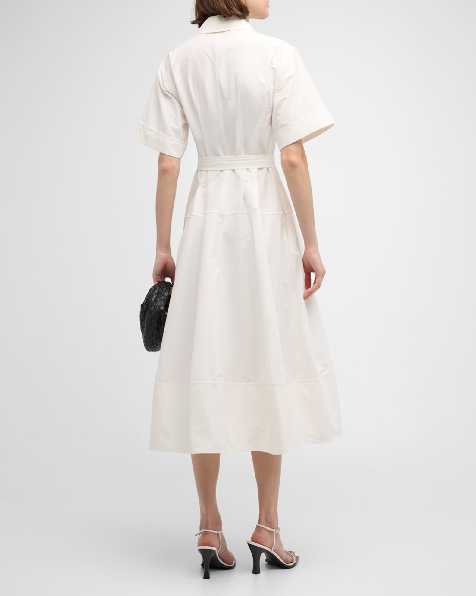 SIMKHAI Deanna Belted Poplin Short-Sleeve Midi Shirtdress