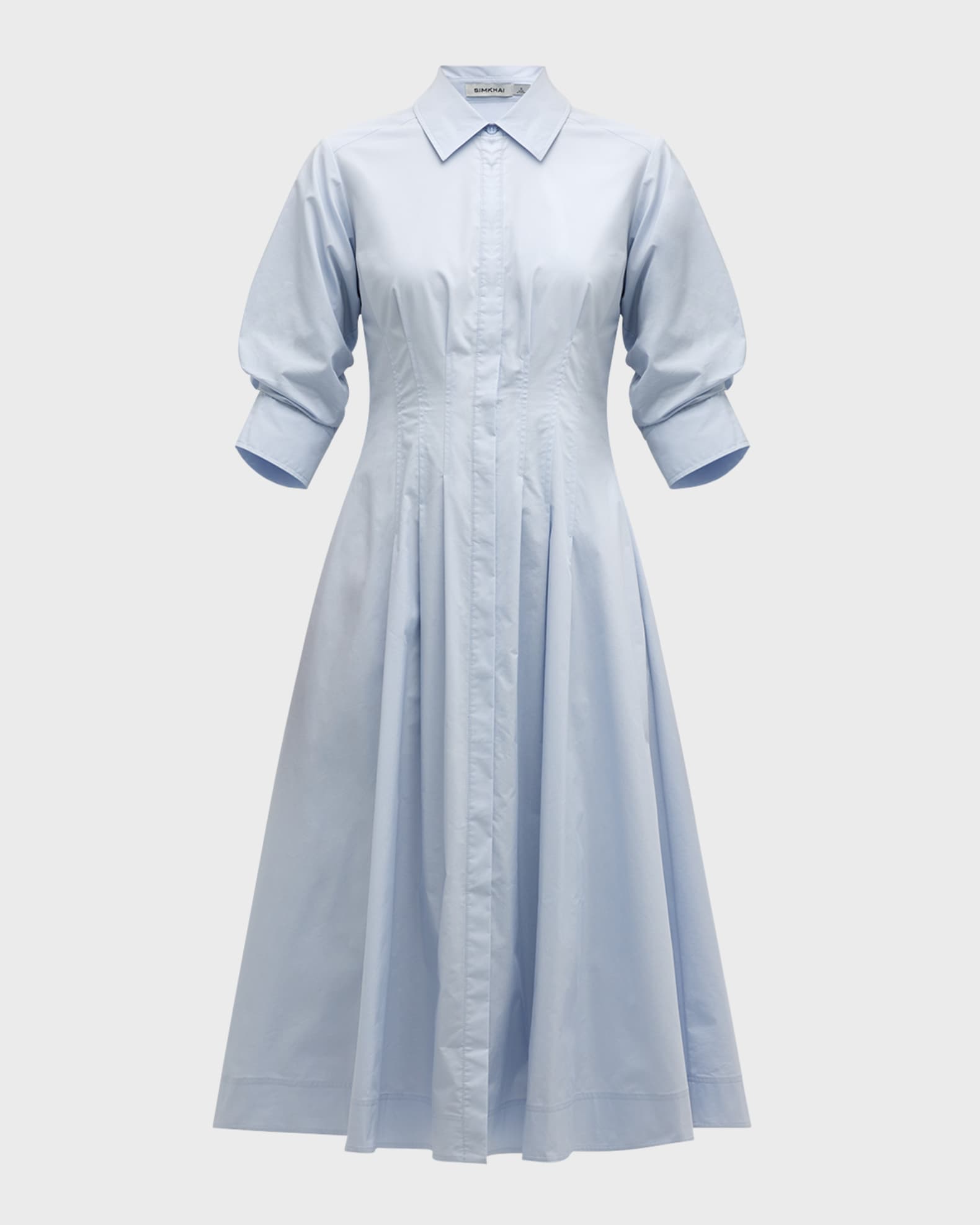 SIMKHAI Jazz Pintuck 3 4 Sleeve Midi Shirtdress Neiman Marcus