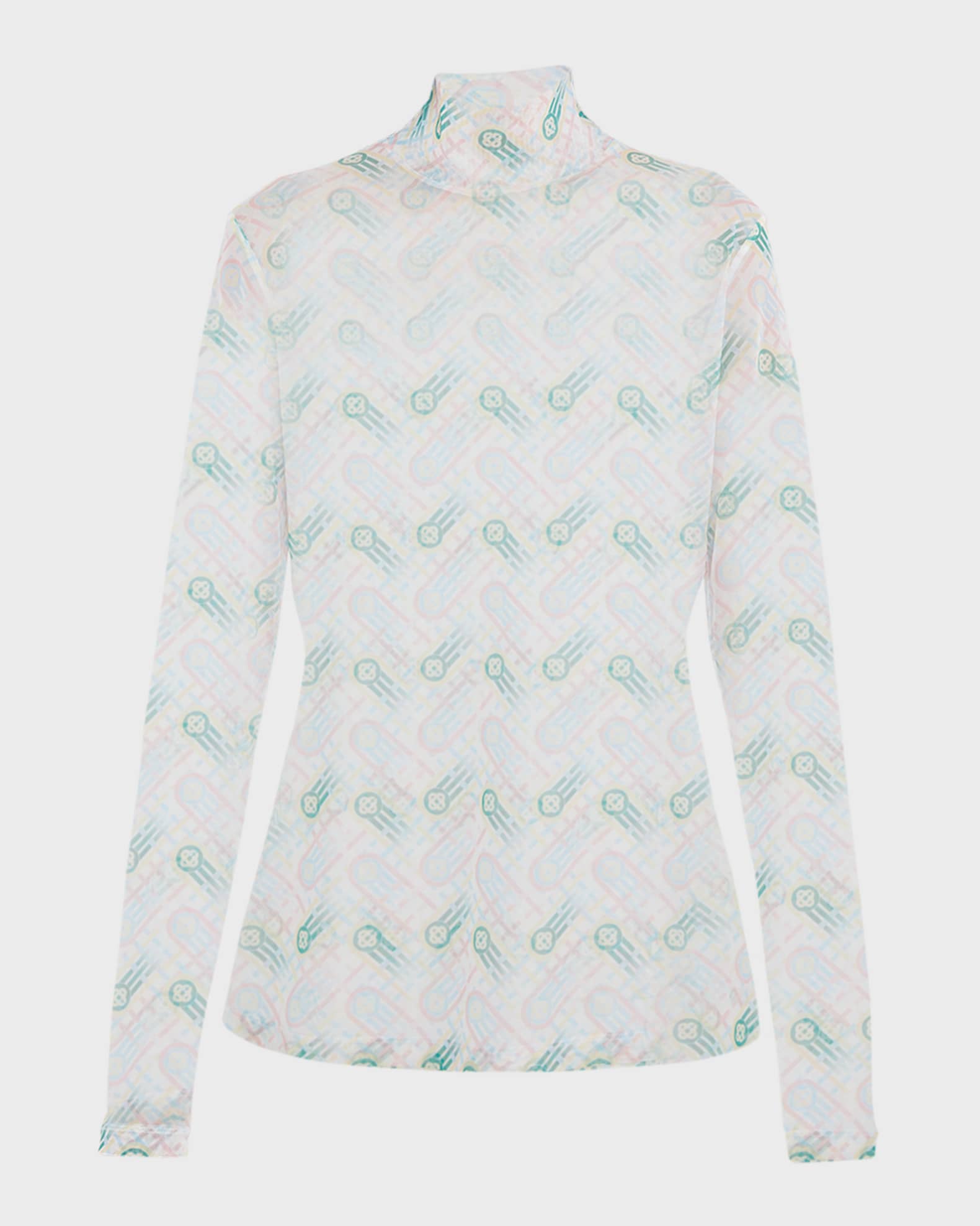 Cowboy Print Mock Neck Mesh Top