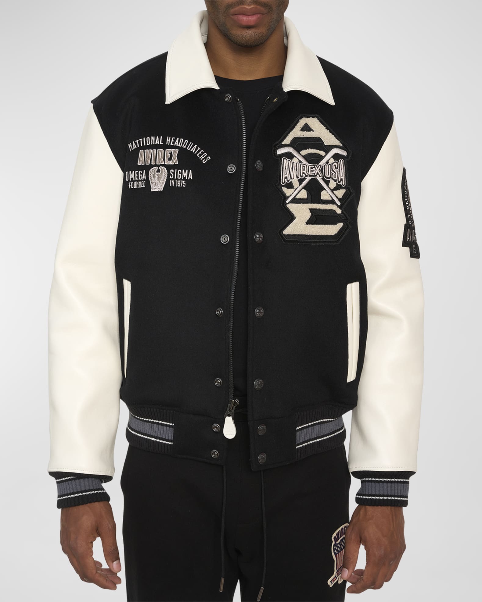 AVIREX Men's Omega Wool Leather Varsity Jacket | Neiman Marcus