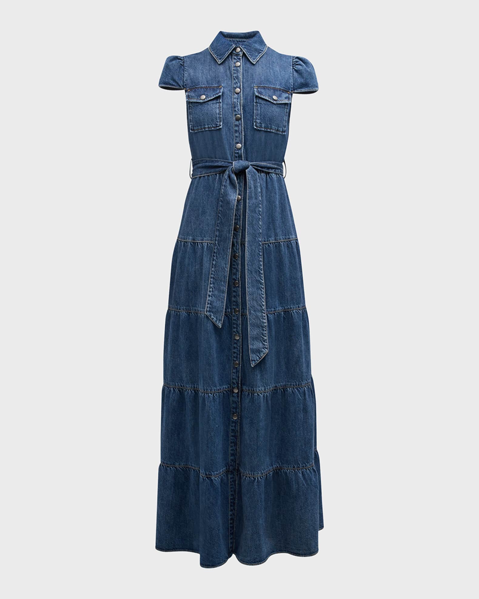 Alice + Olivia Miranda Tiered Denim Maxi Dress Neiman Marcus