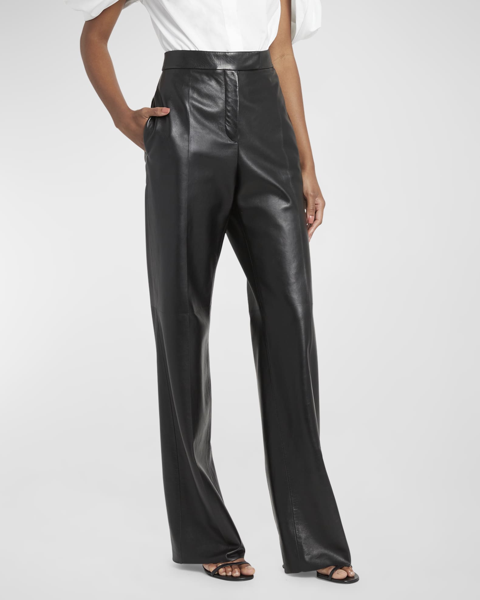 Alexander McQueen High-Rise Straight-Leg Leather Trousers | Neiman 