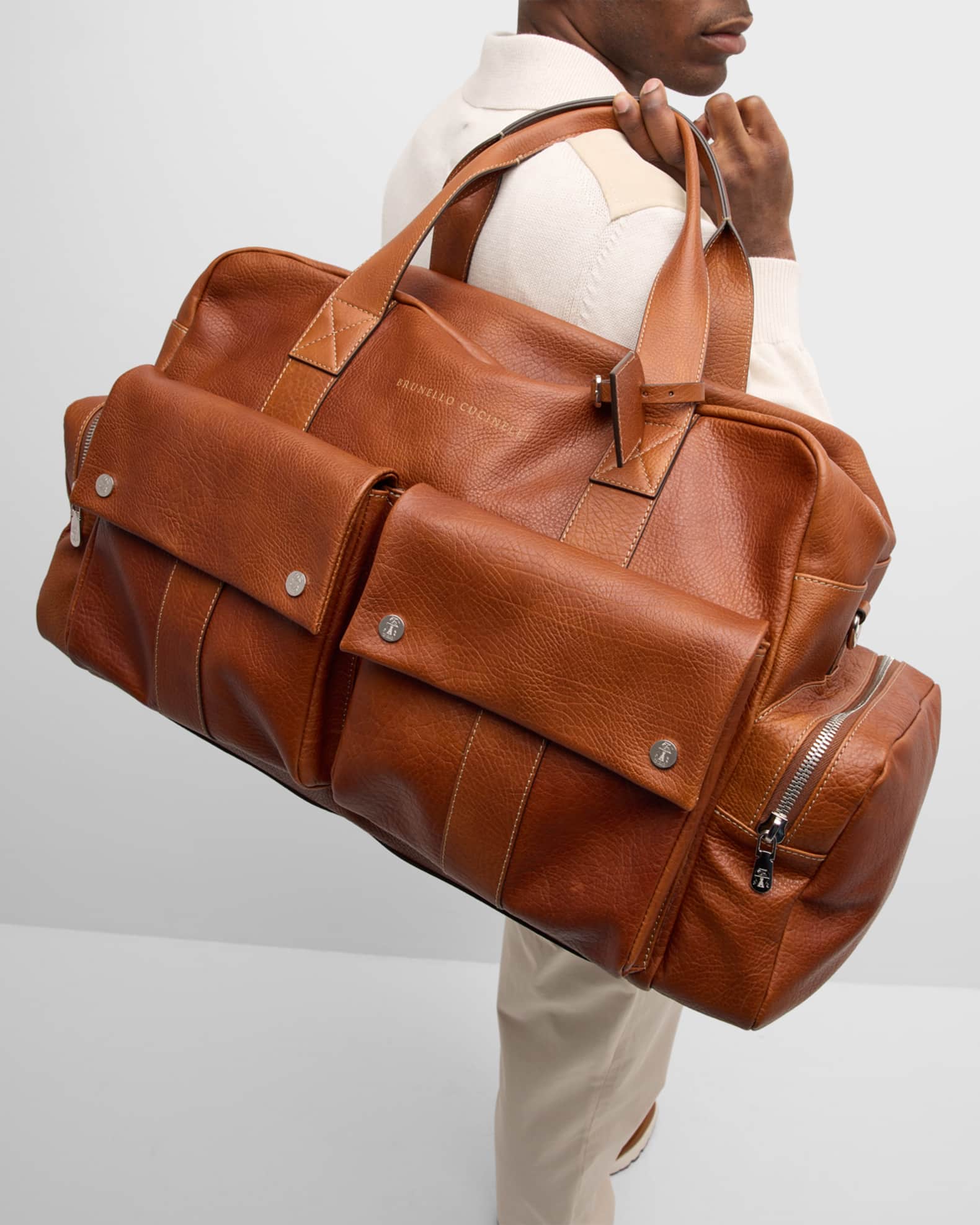BRUNELLO CUCINELLI リフトラウサ M12189199P C9504 Brunello Cucinelli Men's Grained Calfskin Leisure Duffel Bag
