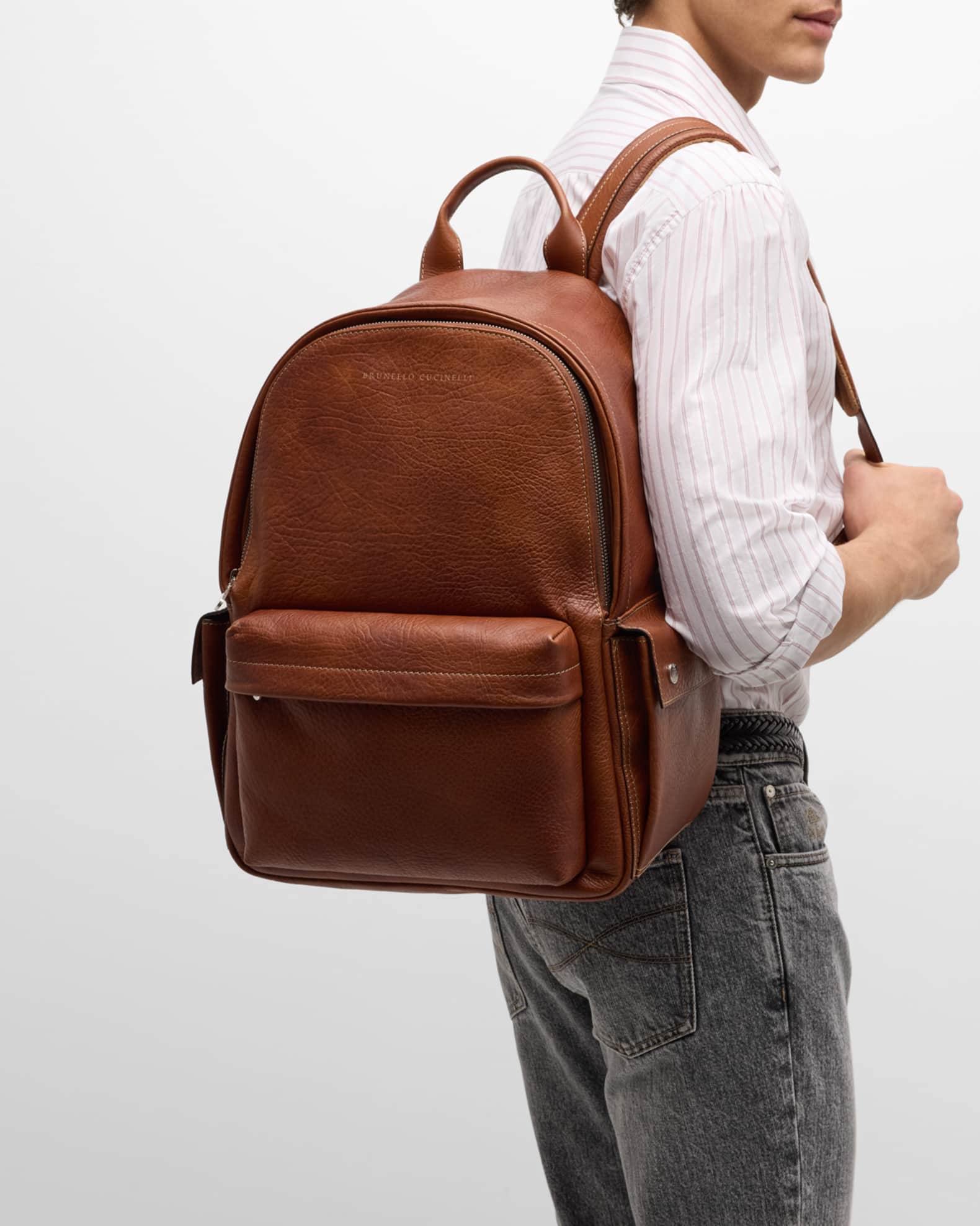 Brunello Cucinelli Men's Leather Backpack | Neiman Marcus