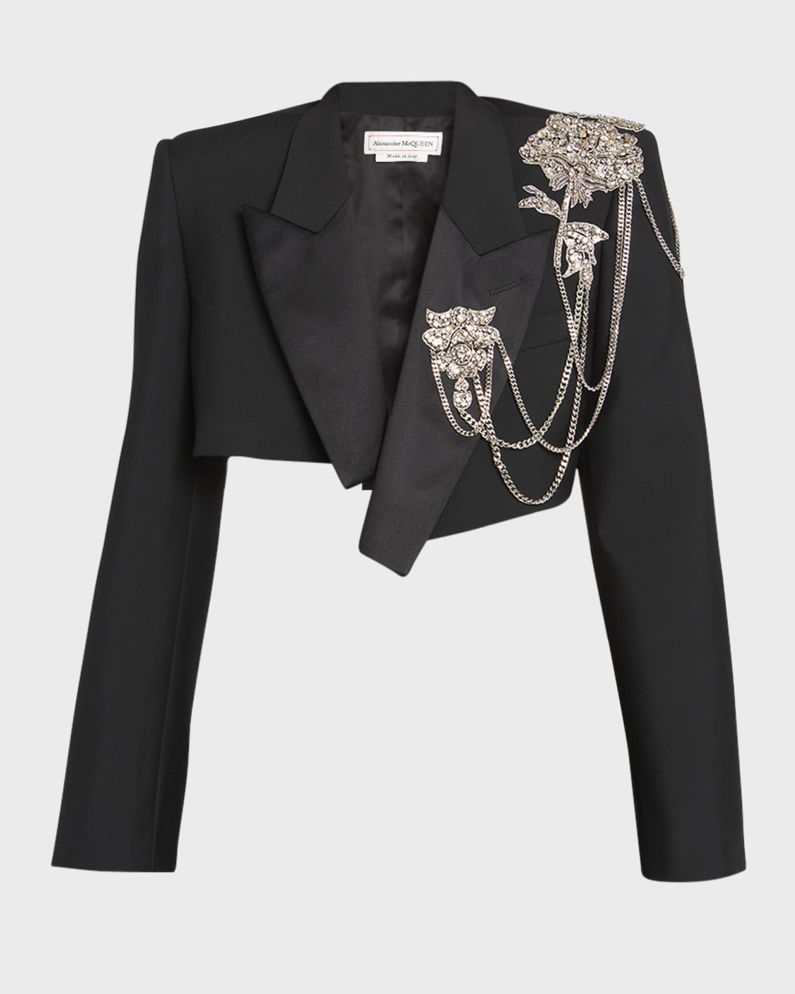 Alexander McQueen Crystal Chain Embellished Crop Tuxedo Jacket | Neiman ...