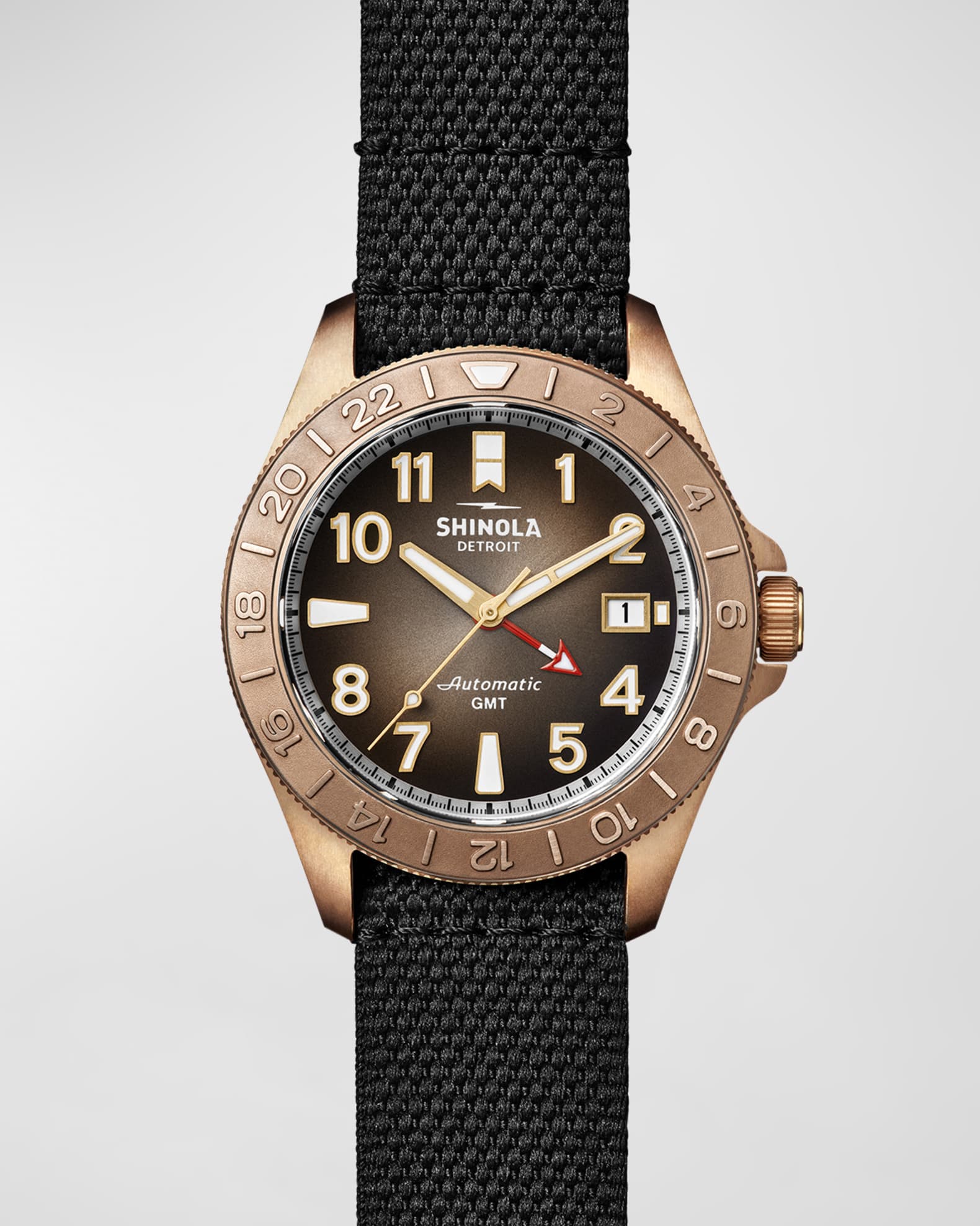 Shinola Men s Bronze Automatic GMT Watch with Leather and Nylon Straps Neiman Marcus