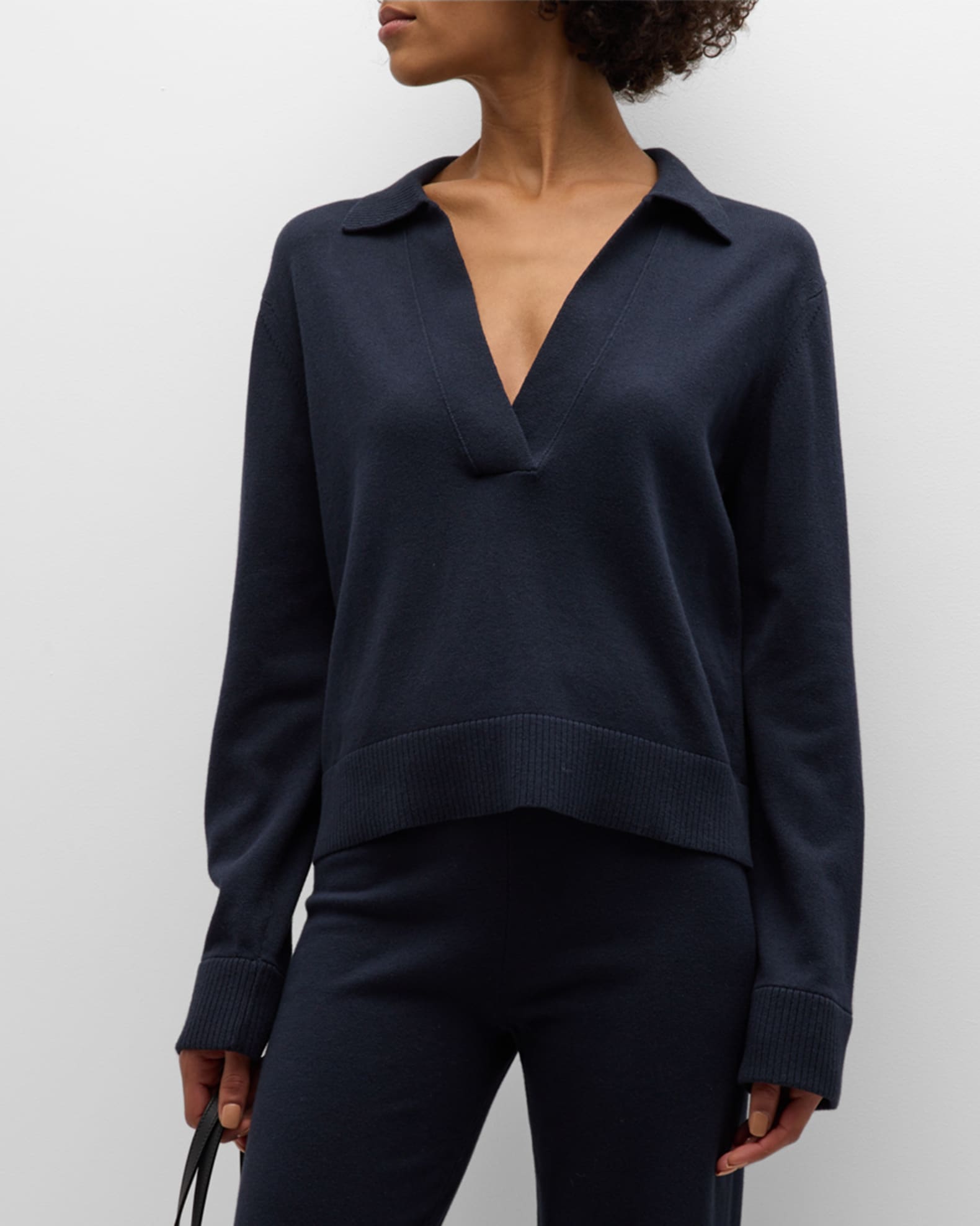 Cashmere Cotton Long-Sleeve Polo Sweater  1