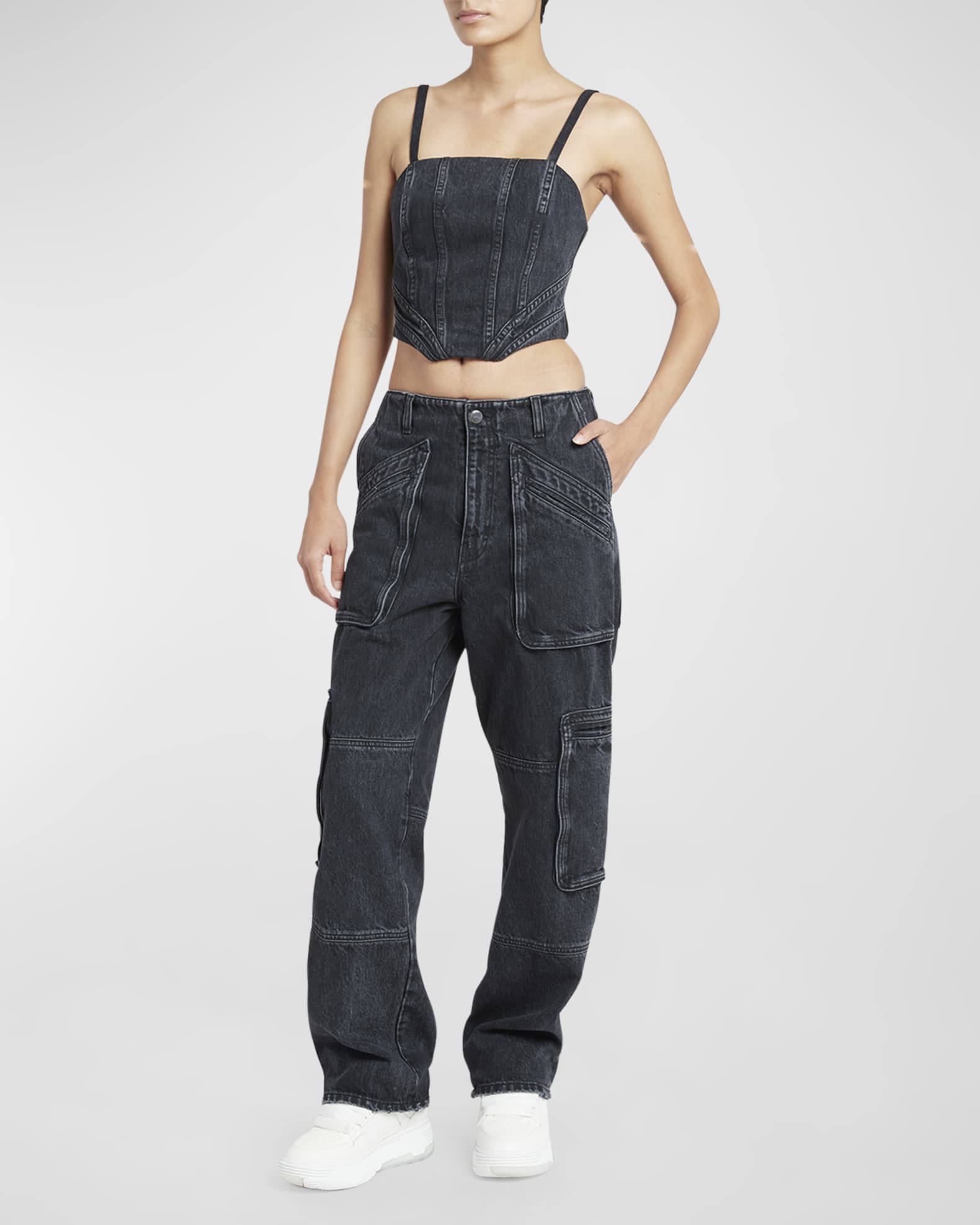 Amiri Denim Crop Corset Top Neiman Marcus