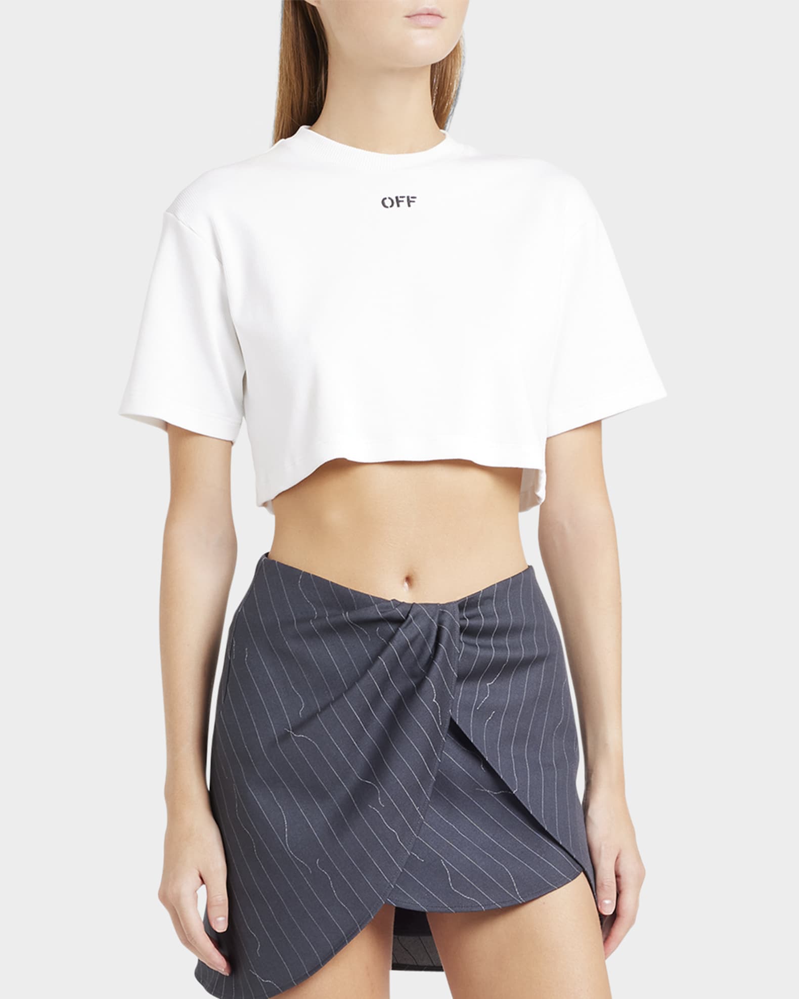 Off-White Off Stamp Rib Crop T-Shirt | Neiman Marcus