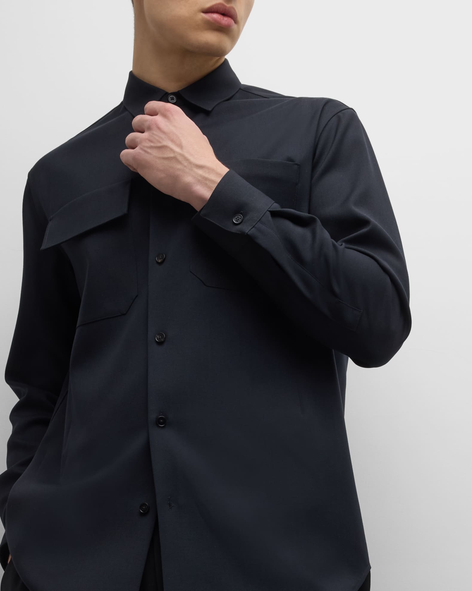 Wool Gabardine Shirt W/ Laces