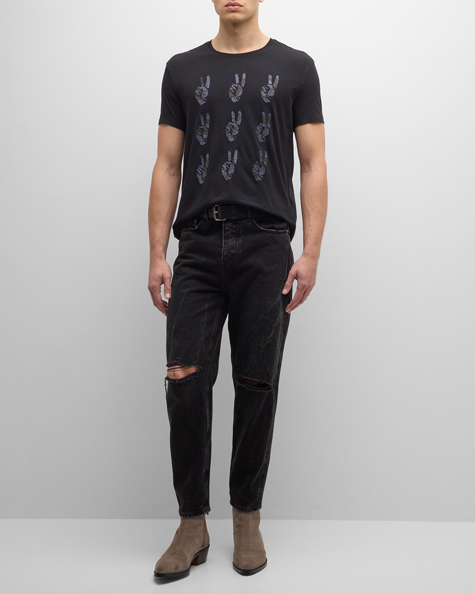 T-shirt John Varvatos Uomo Manica Corta Scollo A V, Modello Miles, Cotone Slub, Colore Blu Nebbia
