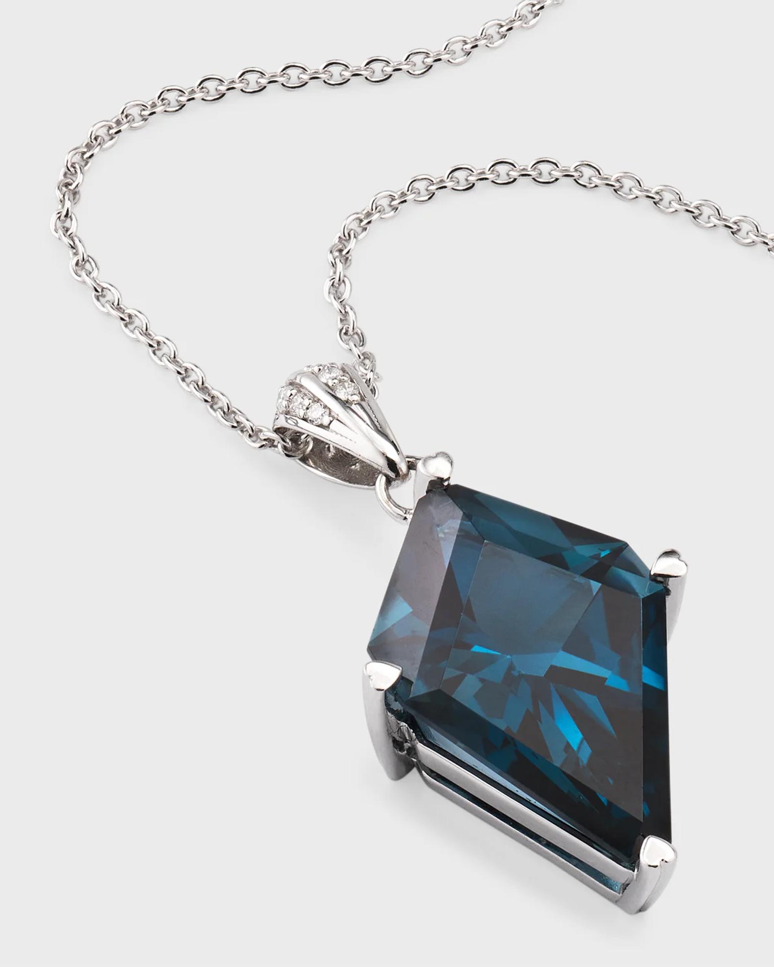Lisa Nik Rocks 18K White Gold London Blue Topaz Kite and Diamond