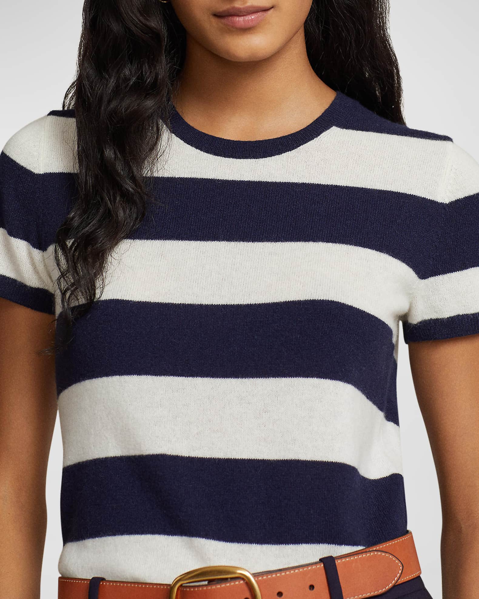 Ralph Lauren Women's Striped Short Sleeve Sweater Blue Size Small
