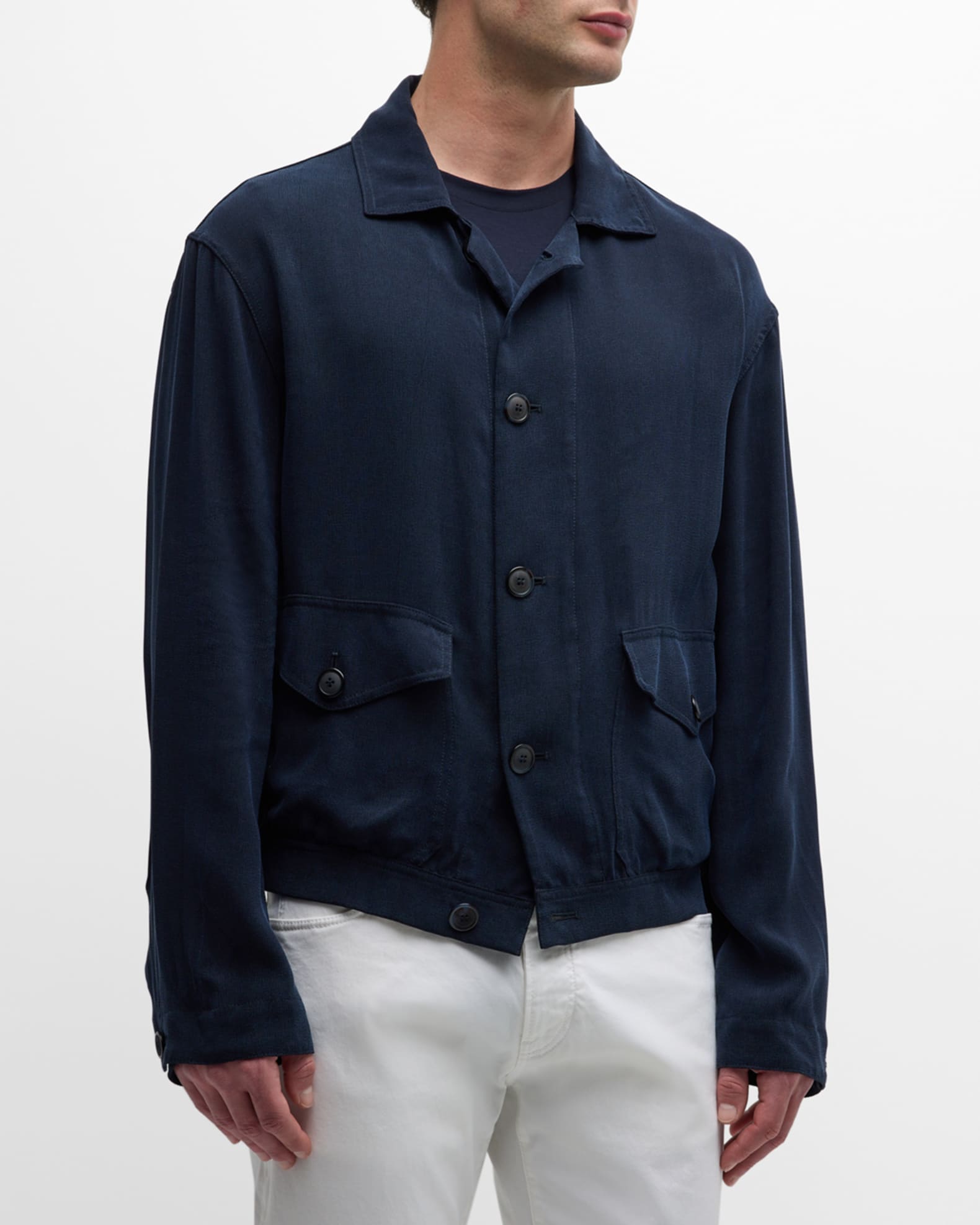 Giorgio Armani Men's Cupro Jacket with Flap Pockets | Neiman Marcus