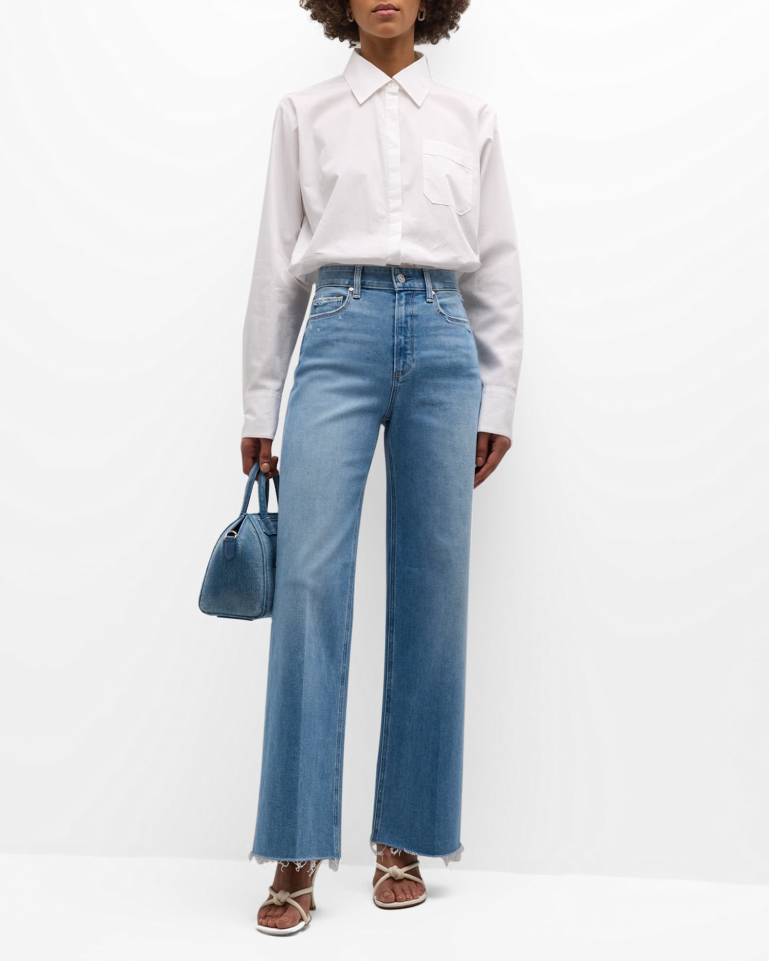 PAIGE Anessa Wide-Leg Jeans with Raw Hem | Neiman Marcus